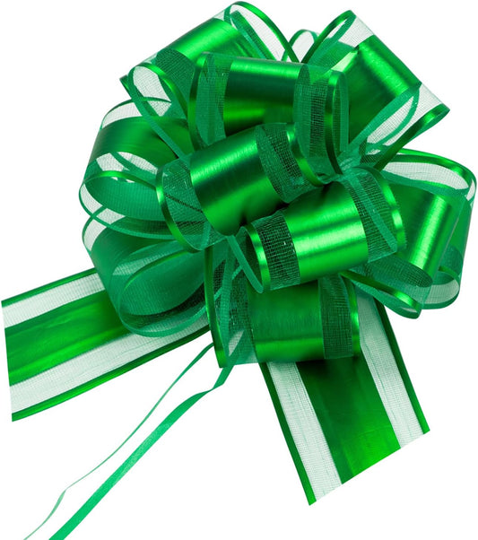 12 PCS 6 Inch Large Pull Organza Green Bows - Perfect for Gift Wrapping, Wedding Decor, Car Bows, Birthday Parties, Christmas and Valentine's Day