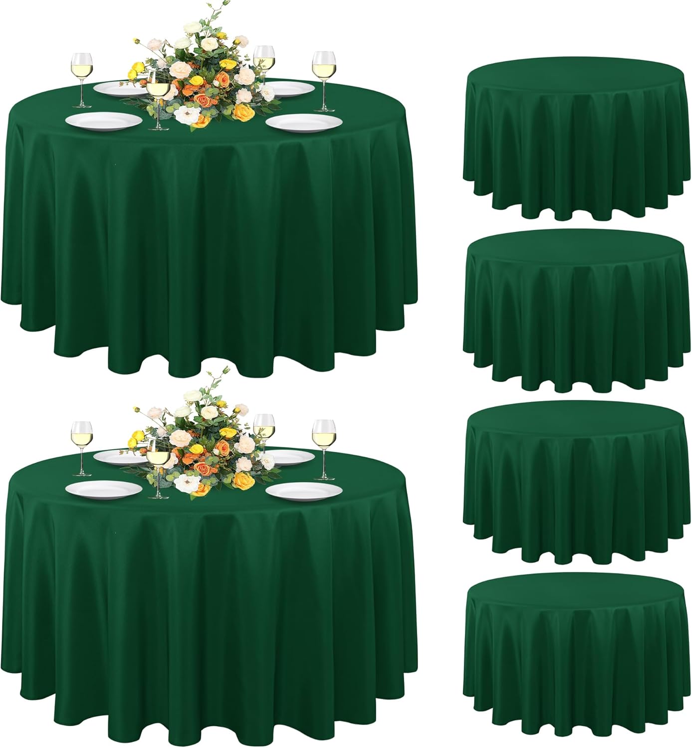 sancua 6 Pack Round Tablecloth 90 Inch Hunter Green, Stain and Wrinkle Resistant Table Cloth - Washable Polyester Decorative Fabric Table Cover for Dining Tables, Christmas Parties and Camping