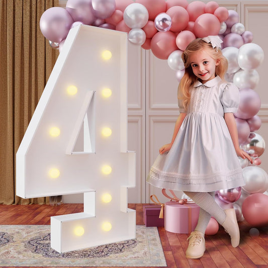 imprsv 4FT Marquee Numbers,DIY Light Up Numbers for 40th Birthday Decorations, Party Party Decorations,Anniversary Party Decor,Mosaic Number for Balloons Number 4,Pre-Cut Foam Board Kit