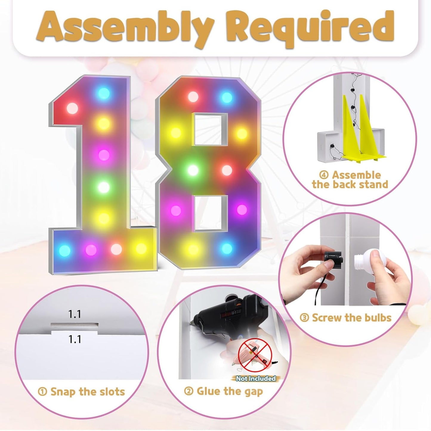 Marquee Numbers 18th-Birthday Decoration: Colorful 4FT Large Light Up 18 Year Old Birthday Decorations Anniversary Backdrop for Boys Girls Cardboard Sign 18 Colors Number 18 Mosaic Balloon Frame