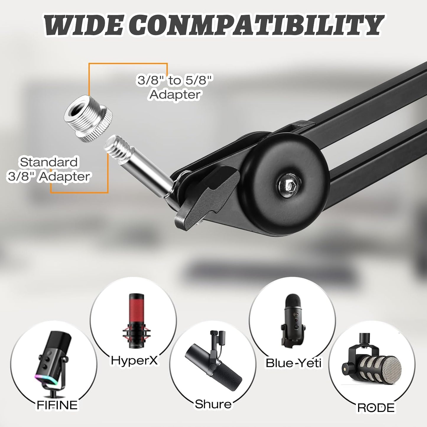 Mic Boom Arm ??Heavy-Duty Microphone Stand with Desk Mount Clamp&Microphone Clip Ideal for Podcast & Gaming, Supports 4.4 lbs for Blue Yeti, FIFINE, HyperX, Shure & More