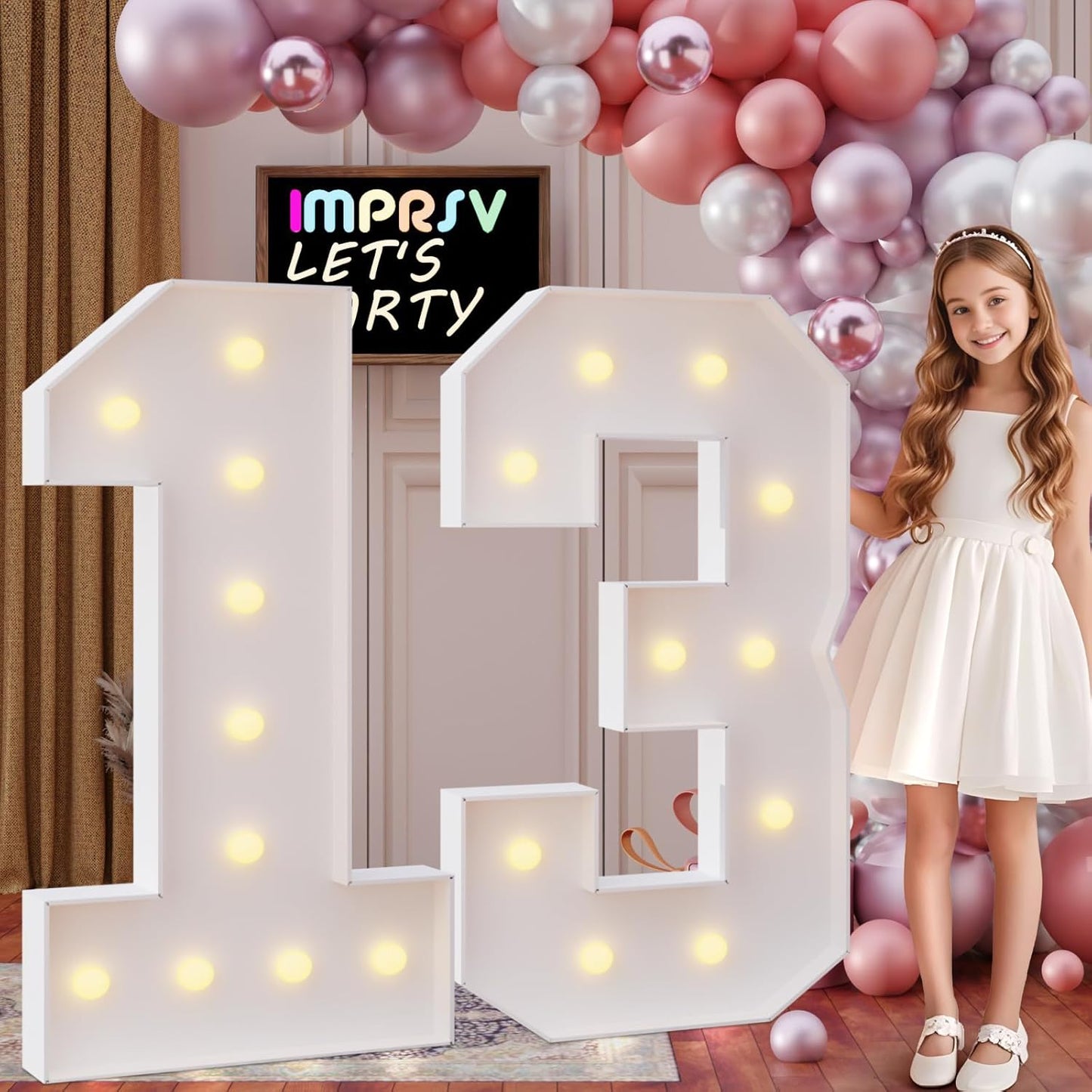imprsv 4FT Marquee Numbers 13,DIY Light Up Numbers for 13th Birthday Decorations, Party Decorations,Anniversary Party Decor,Mosaic Number for Balloons Number 13,Pre-Cut Foam Board Kit