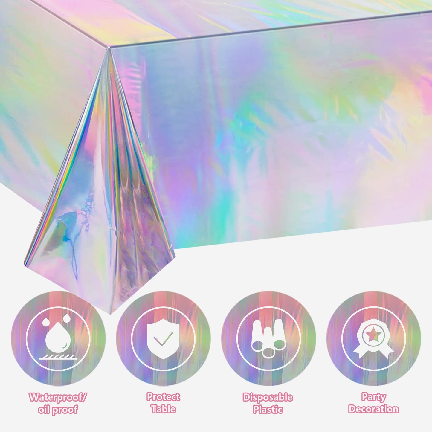 OHOME 4 Pack Iridescence Plastic Tablecloths Disposable Galentines Day Decorations New Years