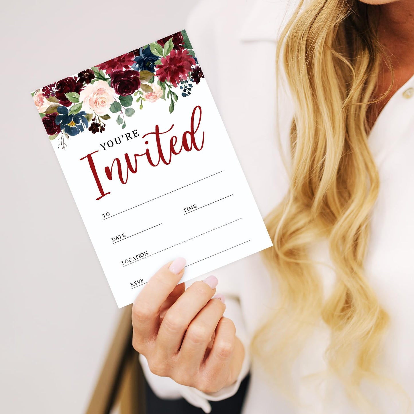 Whaline 25 Sets Flower Invitations with Envelopes Stickers Watercolor Floral Leaves Invitation