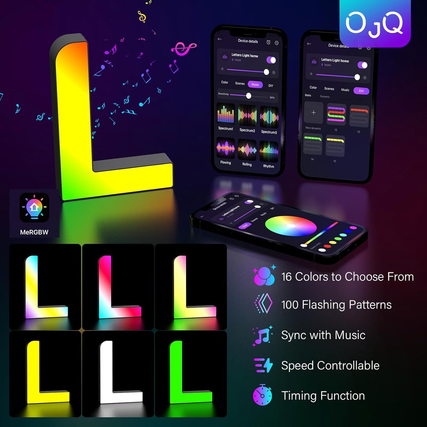 OJQ Light Up Letters LED Letter - Marquee Letters Room Decor Alphabet Letter Music Sync Color Change Colorful - Christmas Birthday Gifts for Girl - Teen Girls Gifts Party Home Wall Decor