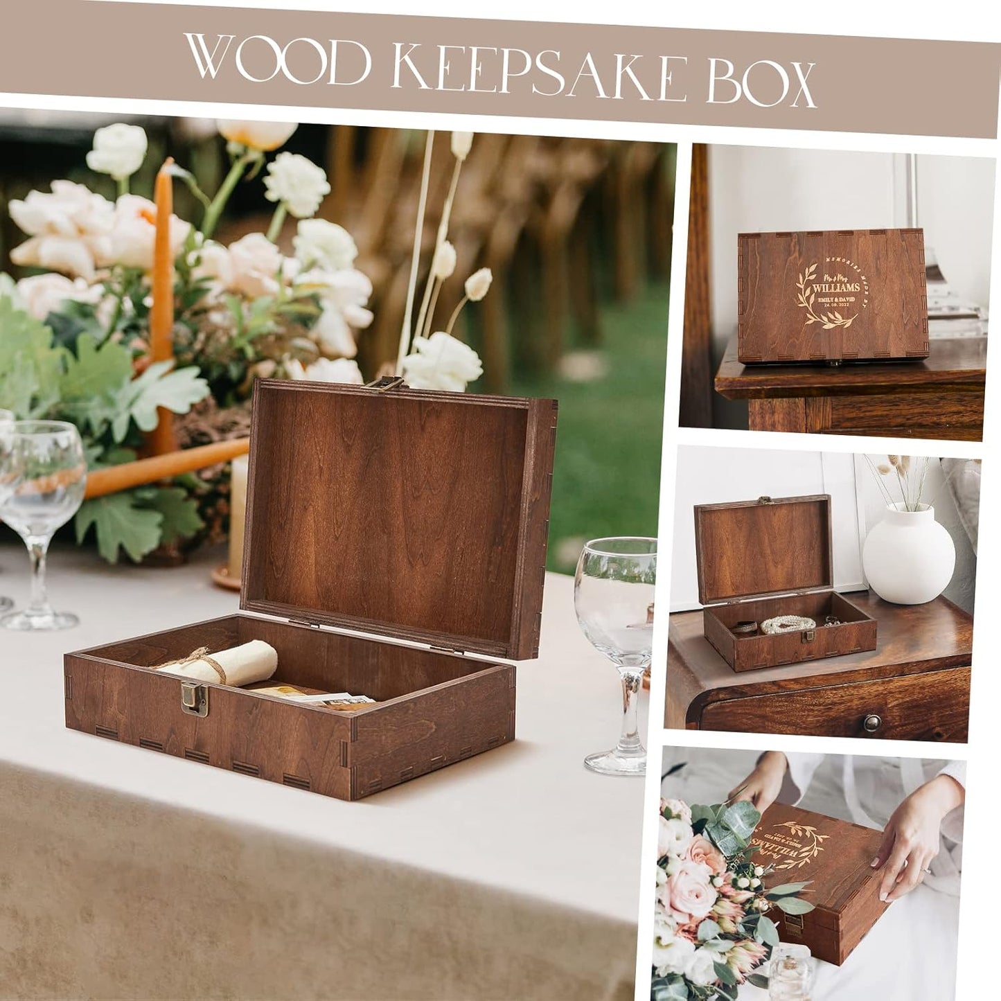 AW BRIDAL Personalized Wedding Keepsake Box with Lid, Wood Memory Storage box, Bridal Shower Gifts Anniversary Engagement Wedding Gifts for Couples Newlyweds//DK2201CPP62//