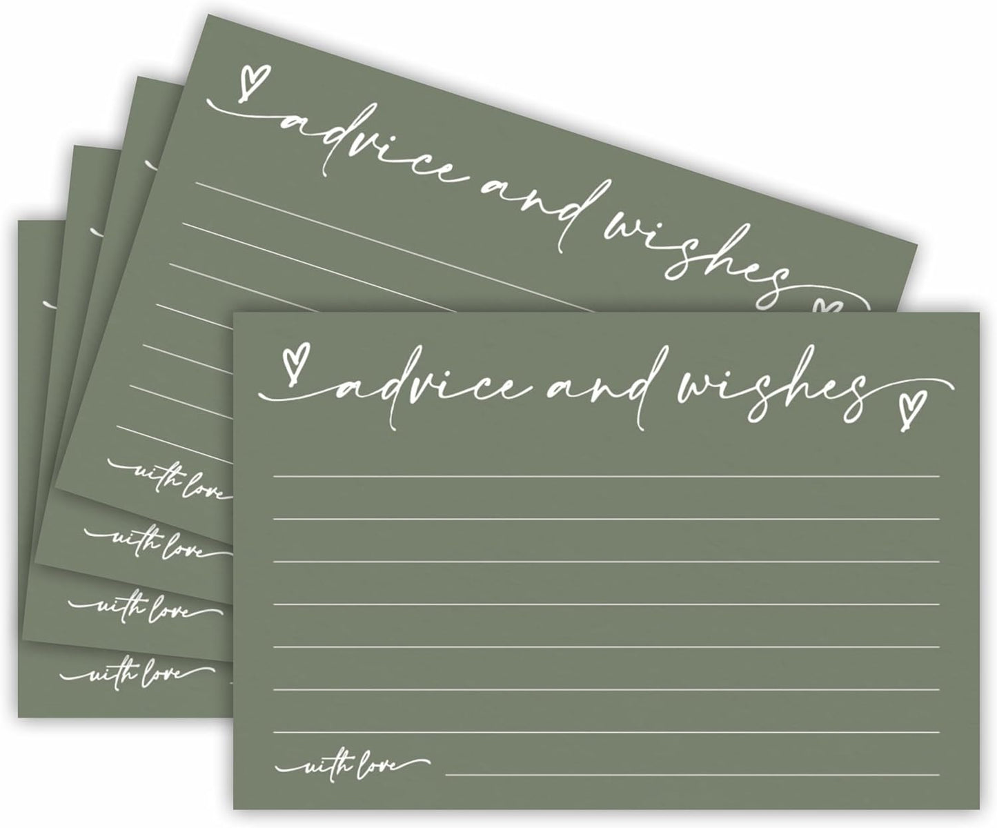 30 Advice & Wishes Cards - Olive Green - Double Sided Fill-In Advice Cards For Bridal, Wedding, Graduate Party, Mr & Mrs, Retirement, Baby Shower, Party Favor & Supplies - B03
