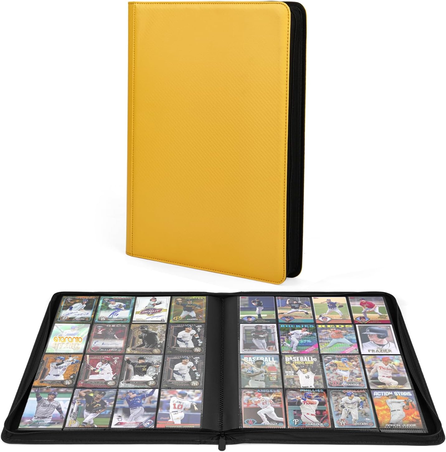 Premium 1000+ Pockets Trading Card Binder, 16-Pocket Ringless Side-Loading Album for TCG, MTG, Lorcana, Sports & Standard-Size Cards (Yellow)
