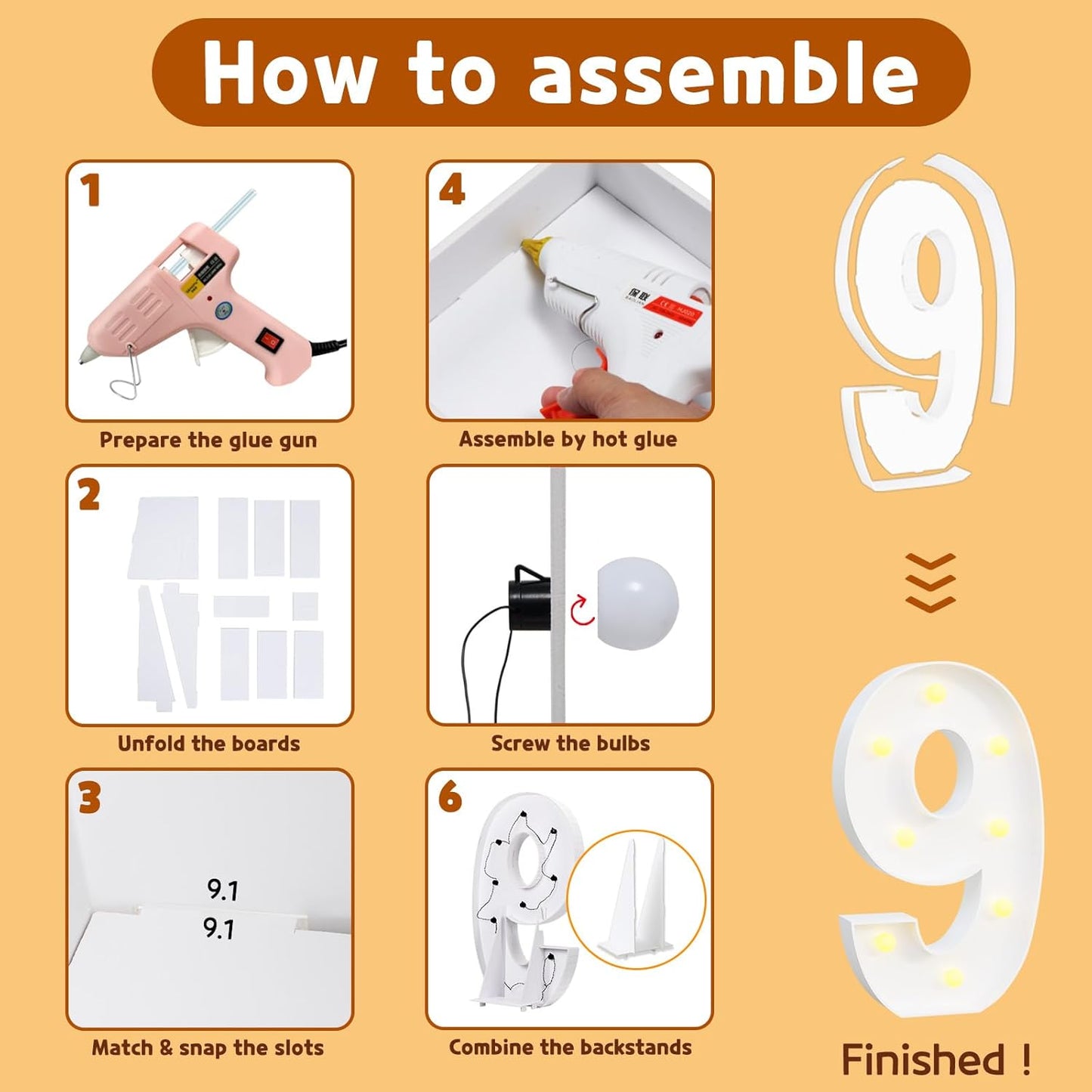 imprsv Marquee Light Up Numbers, Mosaic 3FT Marquee Numbers for 19th Birthday Decorations Anniversary Party Decor, Large 9 for Party Decorations (Need to Assemble)