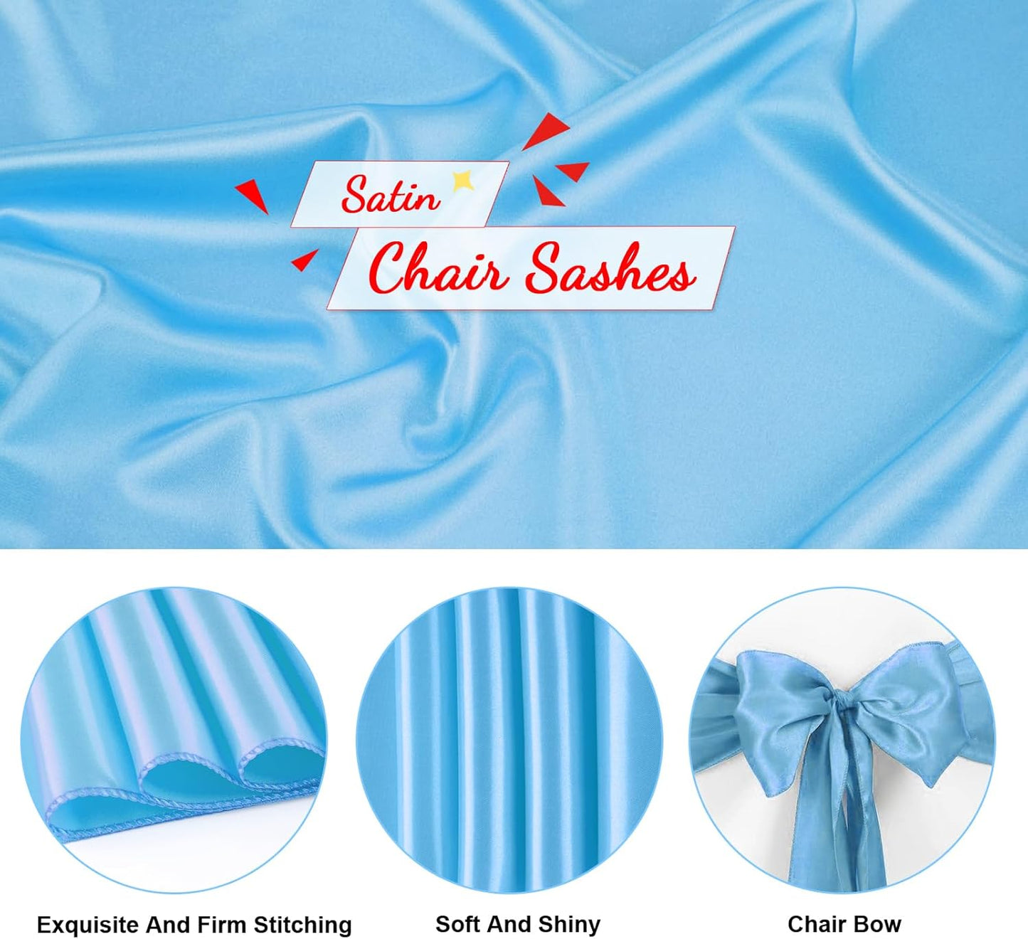 Satin Chair Sashes Bows Universal Chair Ribbon Ties Back Sash for Wedding Party Reception Events Banquets Hotel Event Chair Cover Decoration (7x108 inch) (100, Baby Blue)