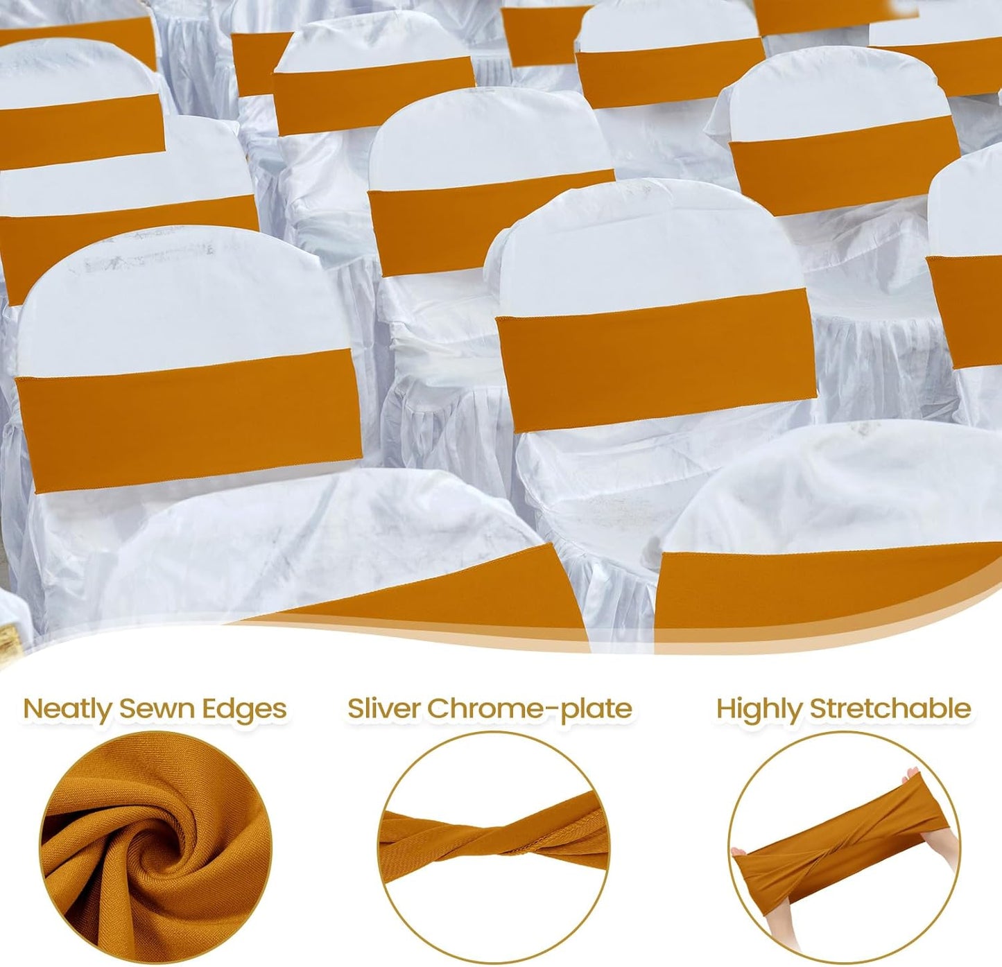 Kinlop 50 Pcs Spandex Chair Sashes Bows Chair BB0C3V65Z6Tands Slider Sashes for Covers Elastic Bands Ties Without Buckle Decorations for Wedding Party Events Ceremony Birthday(Mustard Yellow)
