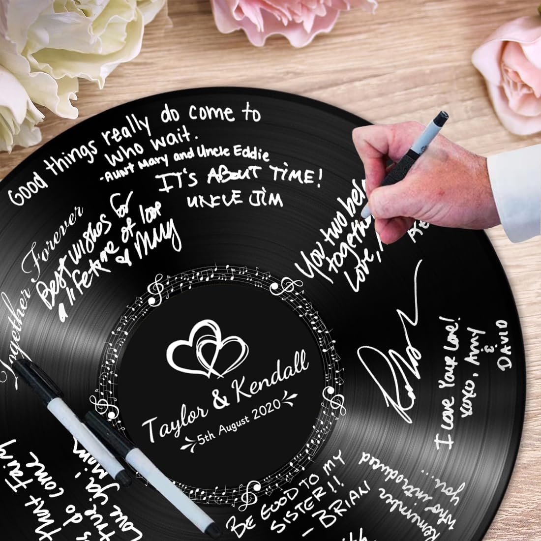 Personalized Vintage Record Guest Book Sign Custom Name Date Rustic Wedding Guest Book Alternative Unique Guest Book for Wedding Anniversary (Style 8)