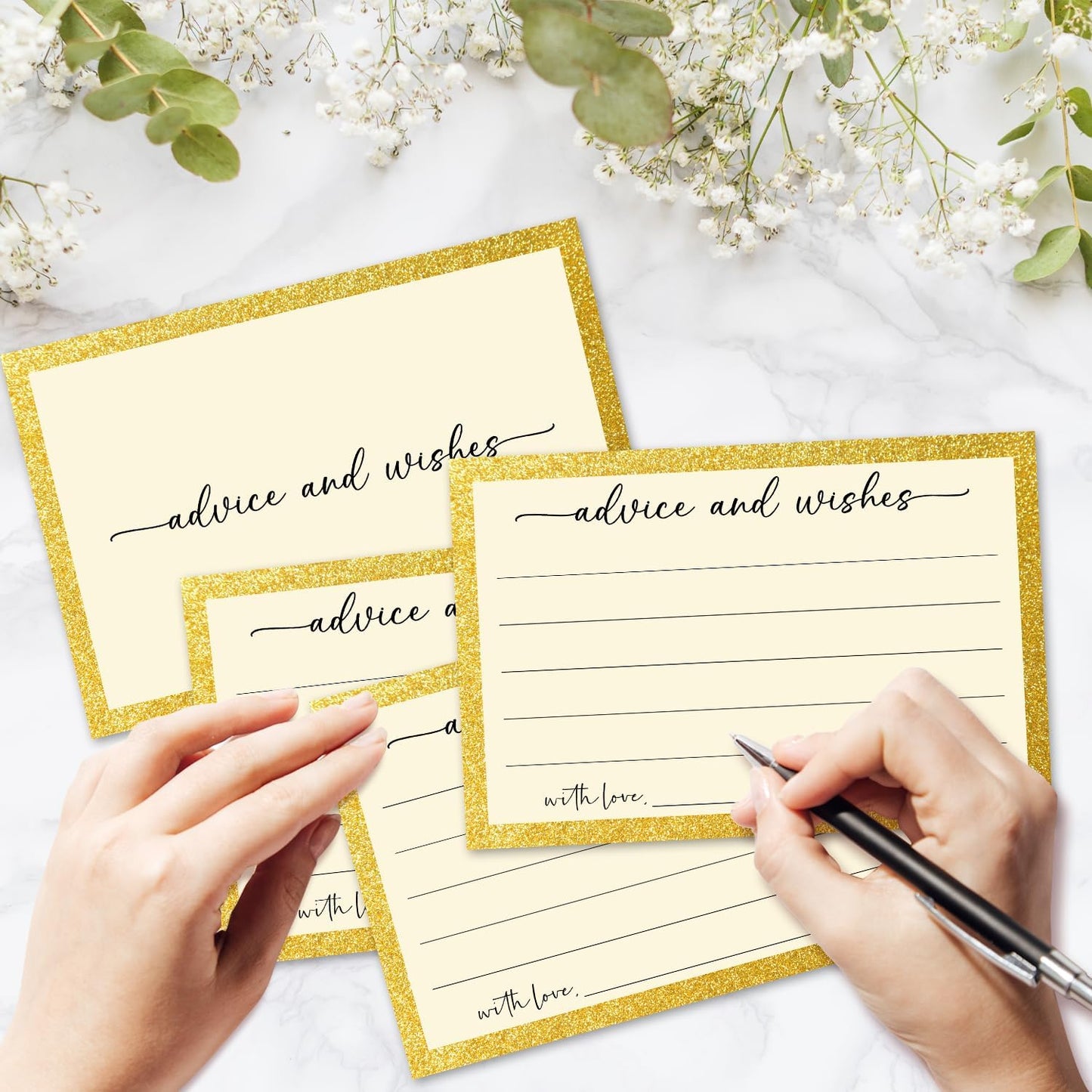 White Gold Advice and Wishes Card, Advice Cards for The Bride and Groom, Bridal Shower,Wedding or Baby Shower, Birthday, Graduation, Retirement, Guestbook - 25 Cards -10