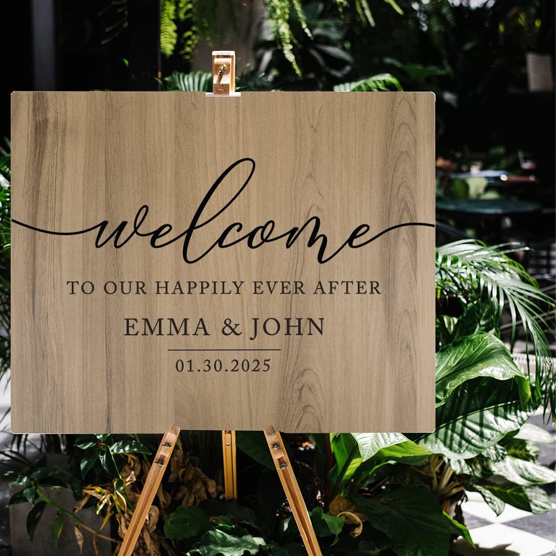 Andaz Press Personalized Large Wooden Welcome Sign for Wedding Rustic Welcome Sign 16" x 20" Custom Names Happily Ever After Wedding Signage English Oak MDF Wood Finish Reception Indoor Outdoor Signs