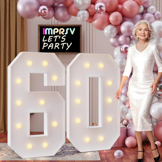 imprsv 4FT Marquee Numbers 60,DIY Light Up Numbers for 60th Birthday Decorations, Party Decorations,Anniversary Party Decor,Mosaic Number for Balloons Number 60,Pre-Cut Foam Board Kit