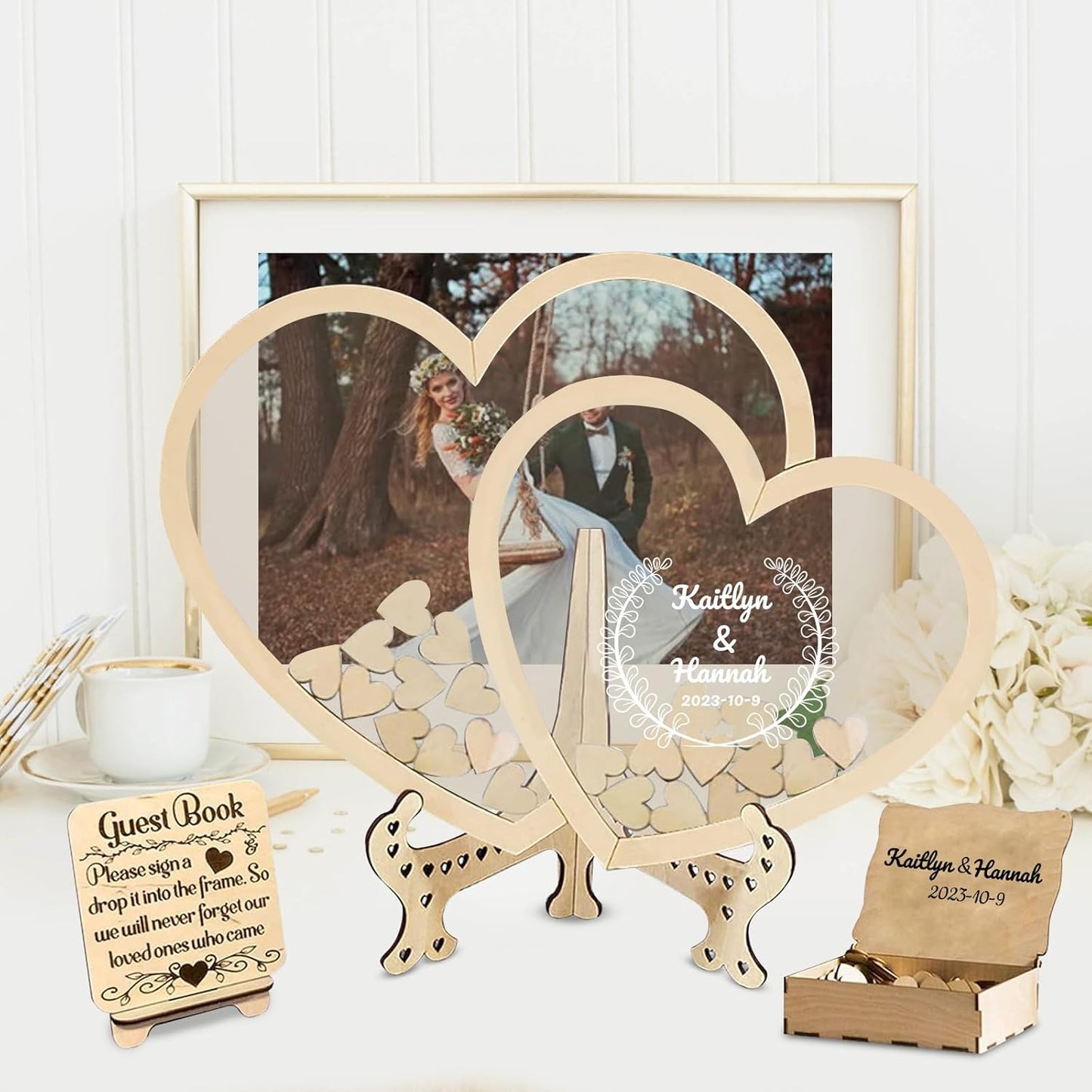 Personalized Wedding Guest Book Alternative Custom Name & Date Guestbook Sign Customized Guest Book Drop Box Decor for Wedding Anniversary Party Birthday(Style 1)