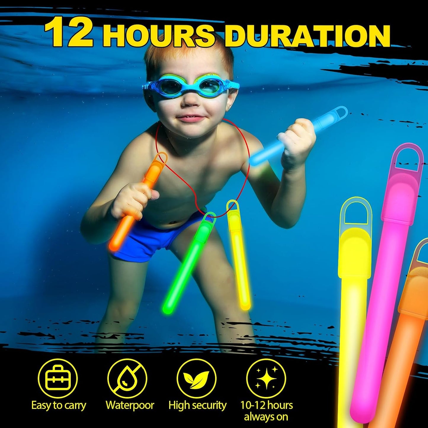 Lewtemi 50 Set 4'' Glow Sticks Bulk, Hallowee Glow in The Dark Party Supplies, Emergency Light Sticks with Lanyard, for Birthday, Light up, Neon, Halloween Theme Party Favors