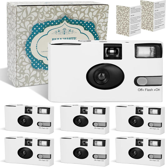 6 Pack Disposable Cameras for Wedding Bulk, 35mm White Single-Use Film Cameras with Flash, One Time Cameras for Birthday Party Baby Shower Gathering Wedding Travel, lSO 400 Film,17 Exposures