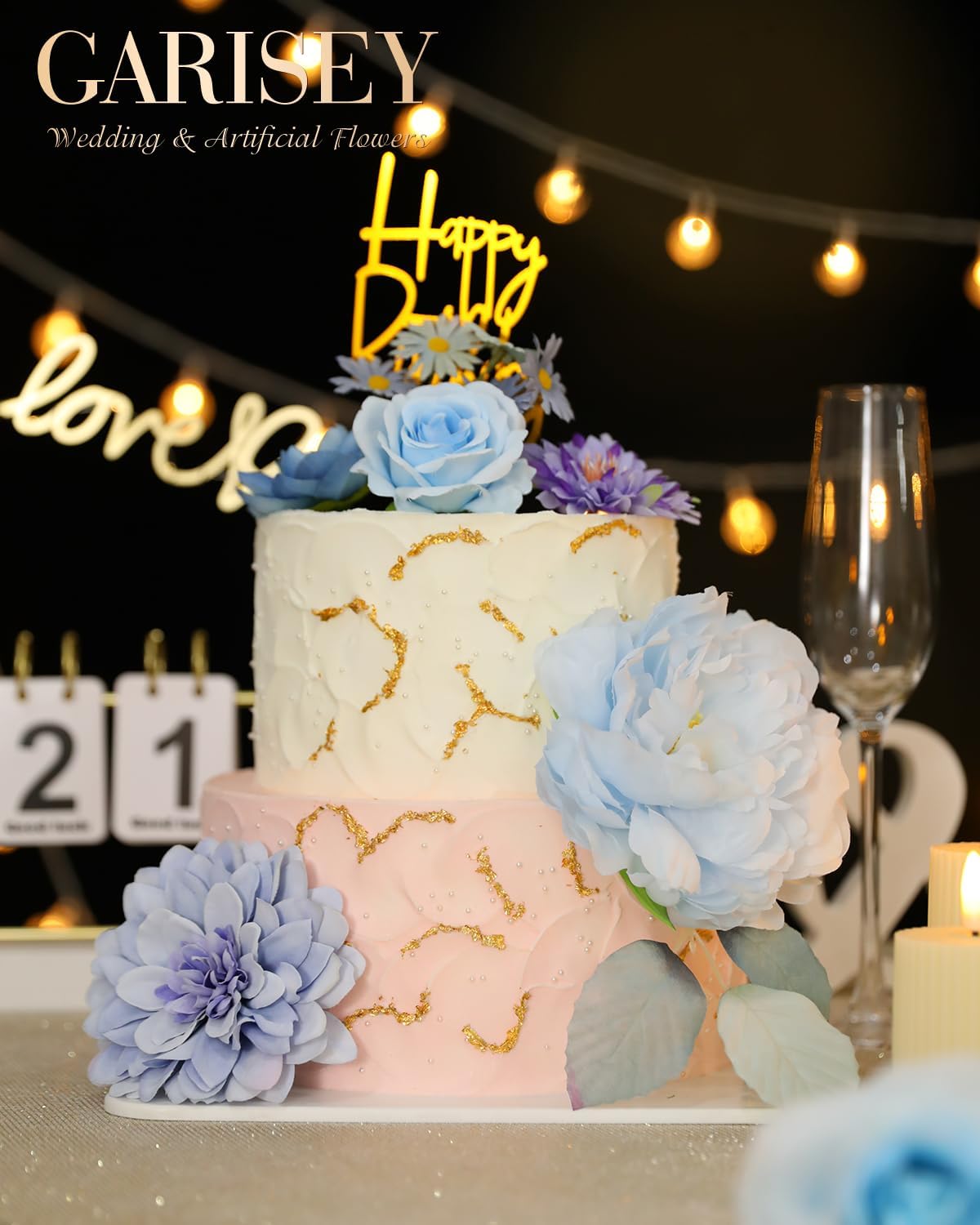 Artificial Flowers Combo, Mix Silk Flowers Roses, Peonies, Dahlias with Stems for DIY Wedding Bridal Bouquets, Baby Shower, Table Centerpieces, Home Decor, Fake Floral Arrangements-Blue&purple