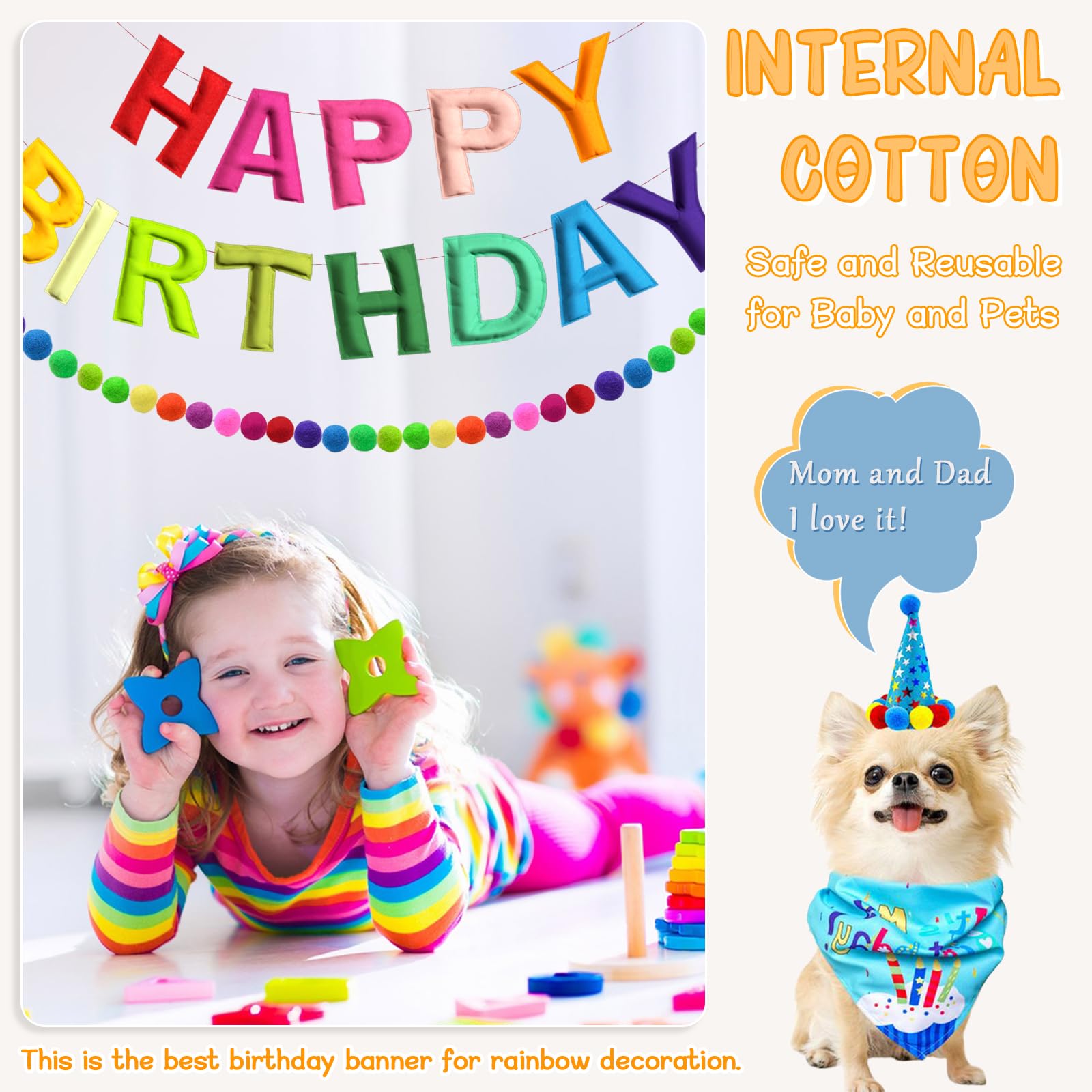 4PCS Pre-Strung Happy Birthday Banner - Felt Happy Birthday Garland, Ball Garland, Felt Pennant