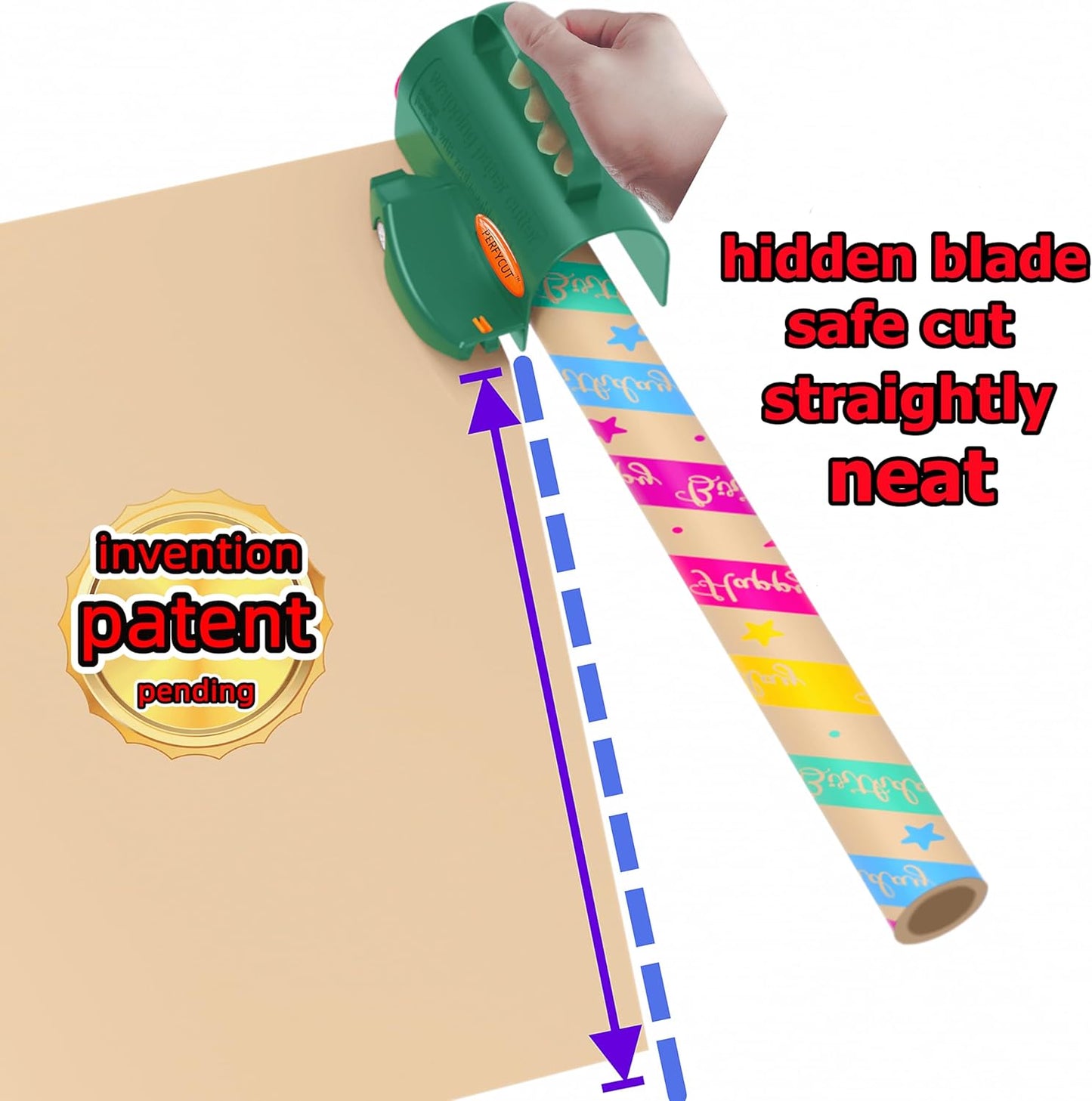 Wrapping Paper Roll Cutter Tool with 3 pcs Replaceable Blade Kit Gift Wrapping Paper Cutter for Christmas and Birthday Wrapping Paper Gift Wrap Cutter Holder Tube Slicing Trimming.