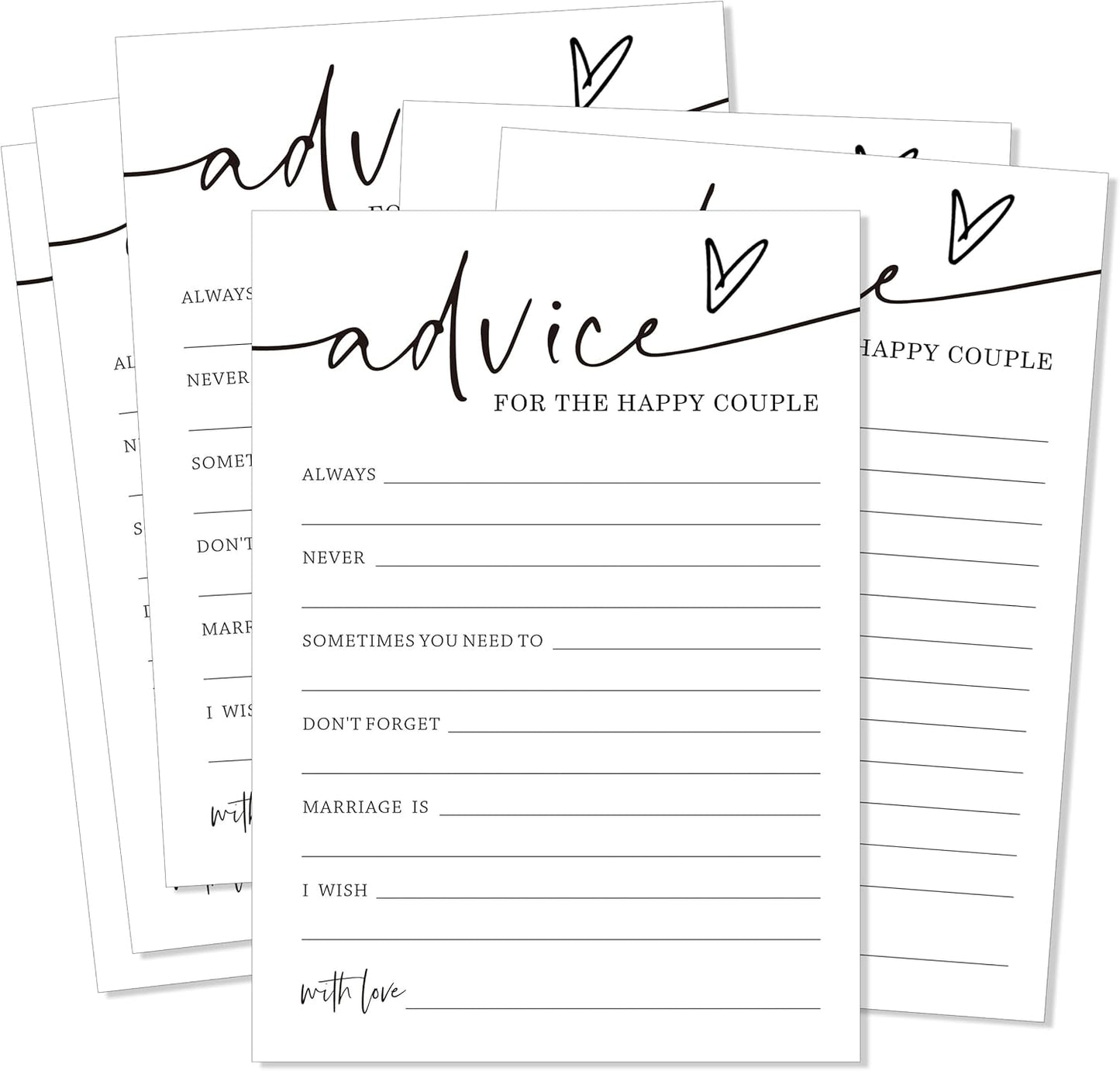 Wedding Advice Cards - Advice and Wishes for the Newlyweds Mr and Mrs Bride & Groom Perfect for Bridal Shower Wedding Games and Guest Book Alternative Pack of 25 Minimalist White 5x7 Inch Cards - A10