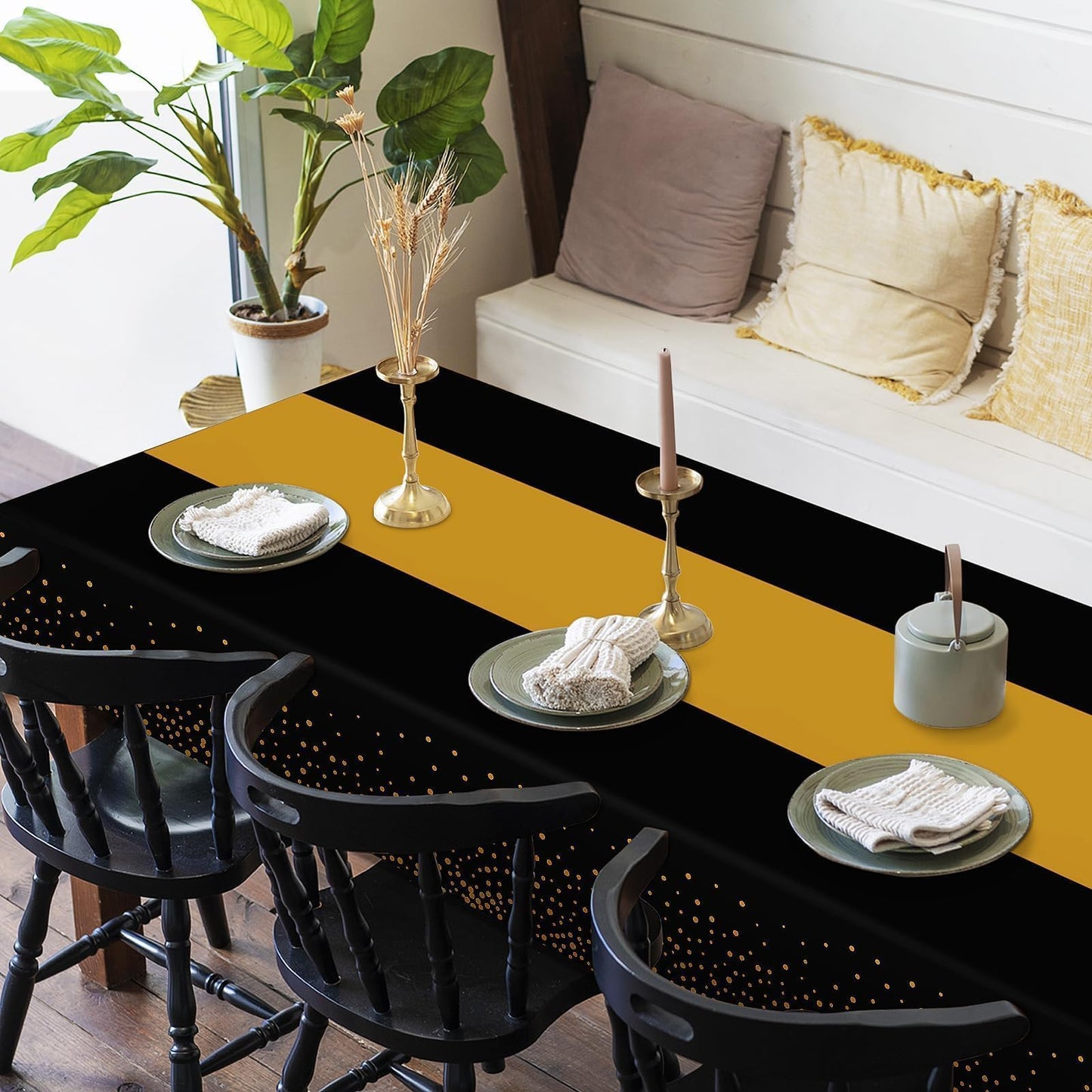 Childom 3 Pack Black and Gold Tablecloths for New Years Eve Party Supplies