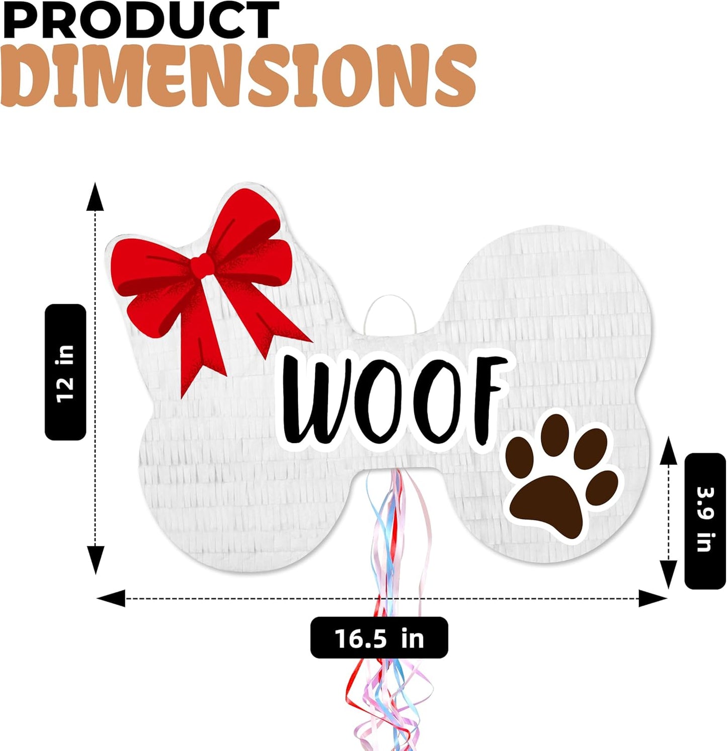 Pull String Dog Bone Pinatas (16.5 x 12 x 4 Inches), Puppy Pinatas for Dog Birthday Decoration