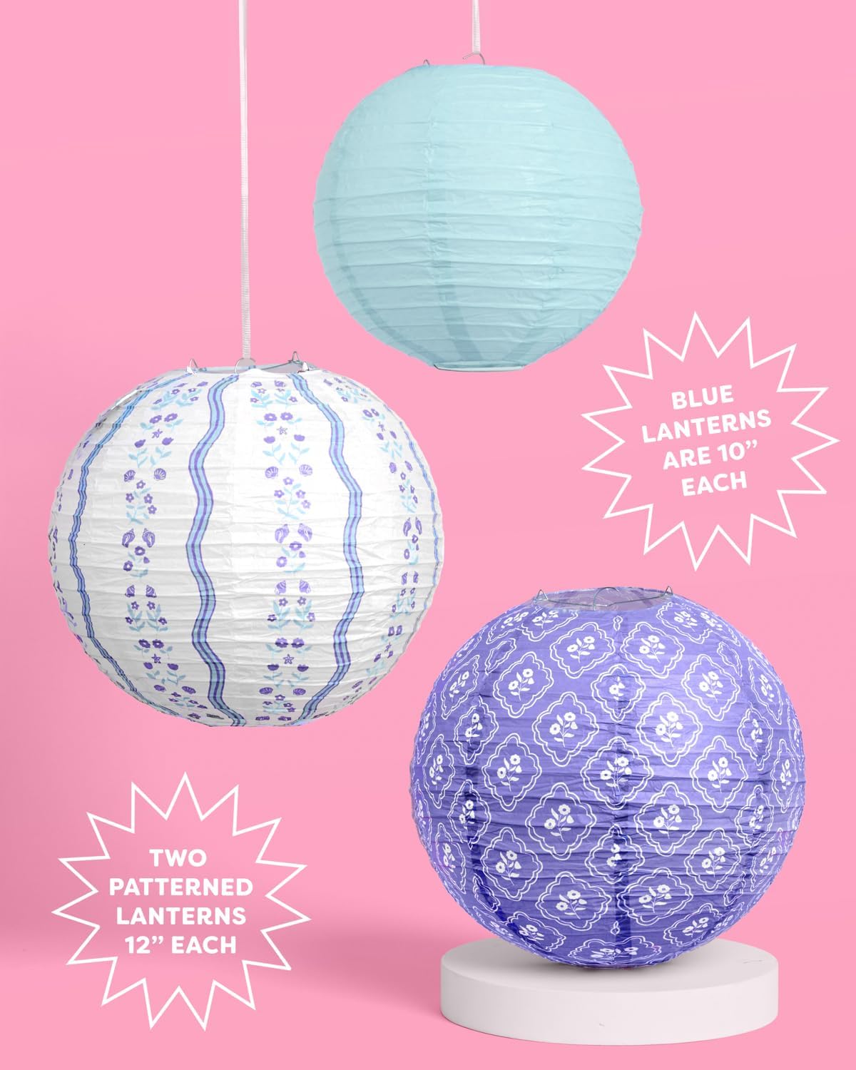 xo, Fetti Blue Coastal Paper Lanterns - 6 pcs. | Beach Party Decorations, Bachelorette Lights, Nautical Birthday Tablescape, Seaside Shower Centerpiece