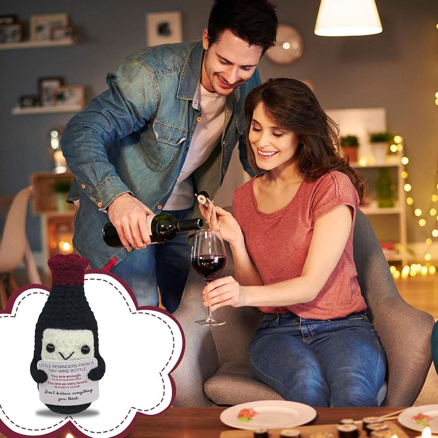 Handmade Mini Wine Crochet,Birthday Gift for Wine Lovers,Funny Emotional Support Crochet Vintage,Home Bar Happy Hour Accessories for Men Women Drinkers,Housewarming Gifts Fashion Decoration