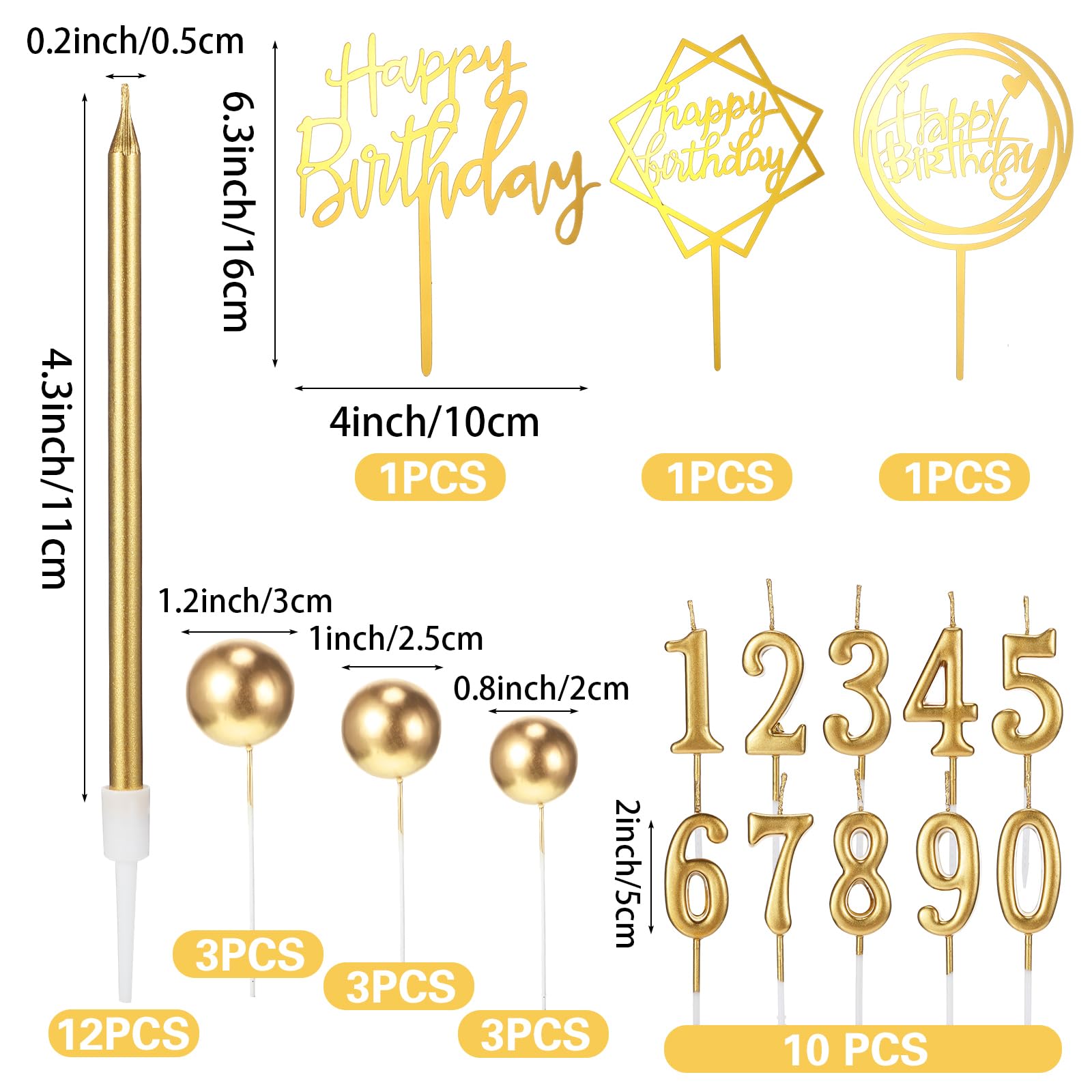 Yerliker 34 Pcs Happy Birthday Cake Toppers Decorations Birthday Candles DIY Cake Decor for Men