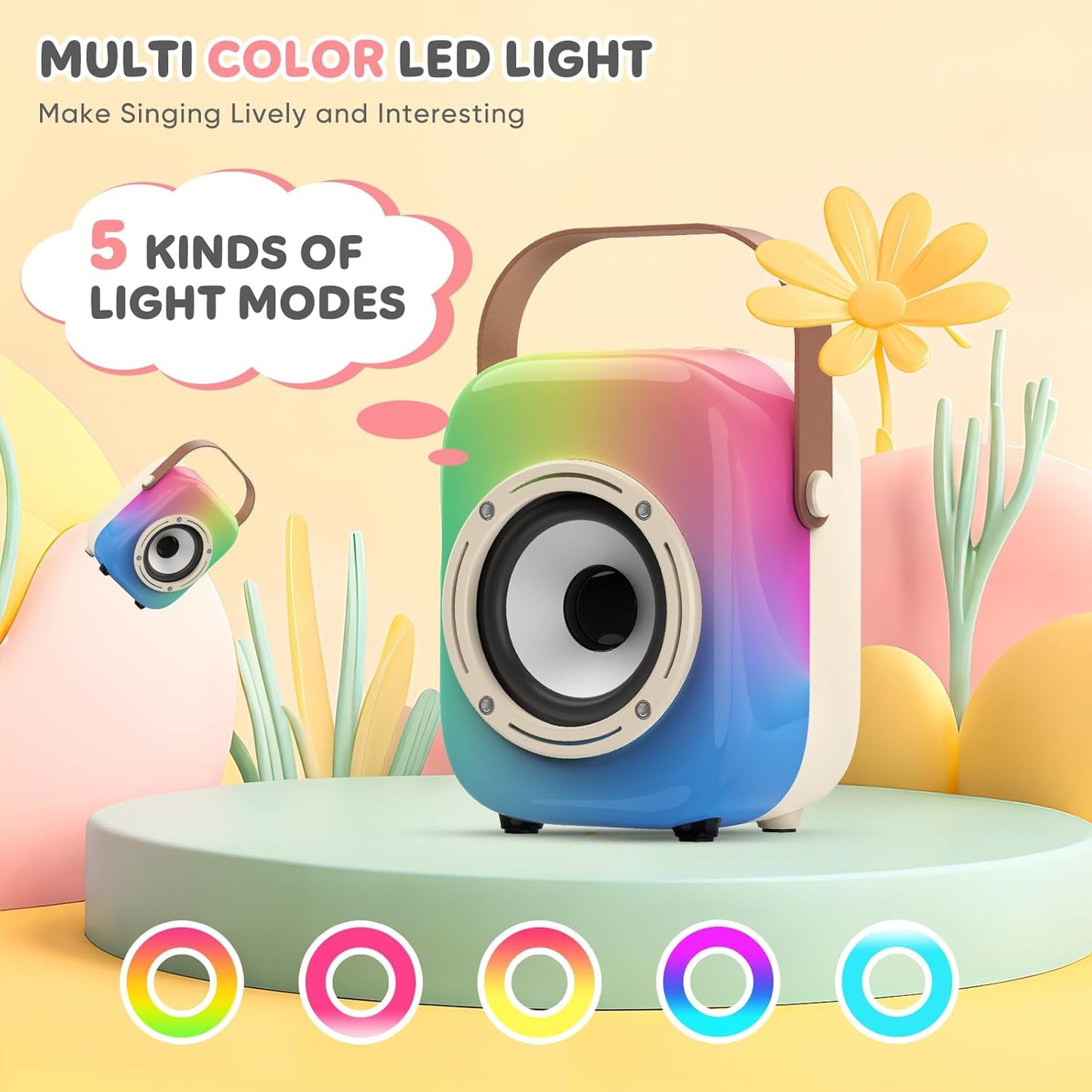 MOYU Mini Karaoke Machine for Kids: Portable Bluetooth Speaker Set with Two Wireless Microphones & Flowing Light Gifts for Girls Boys Toddler Adults Home Party