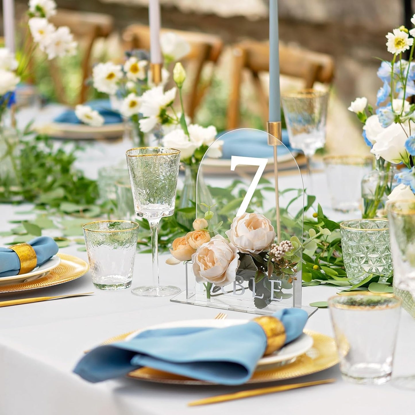 Table Number 1-15 for Wedding Reception Arch Acrylic Wedding Table Number with Flower Trough 5" x 7" Mirrored Rustic Centerpiece for Reception Bridal Shower Party Catering Banquet(Clear)