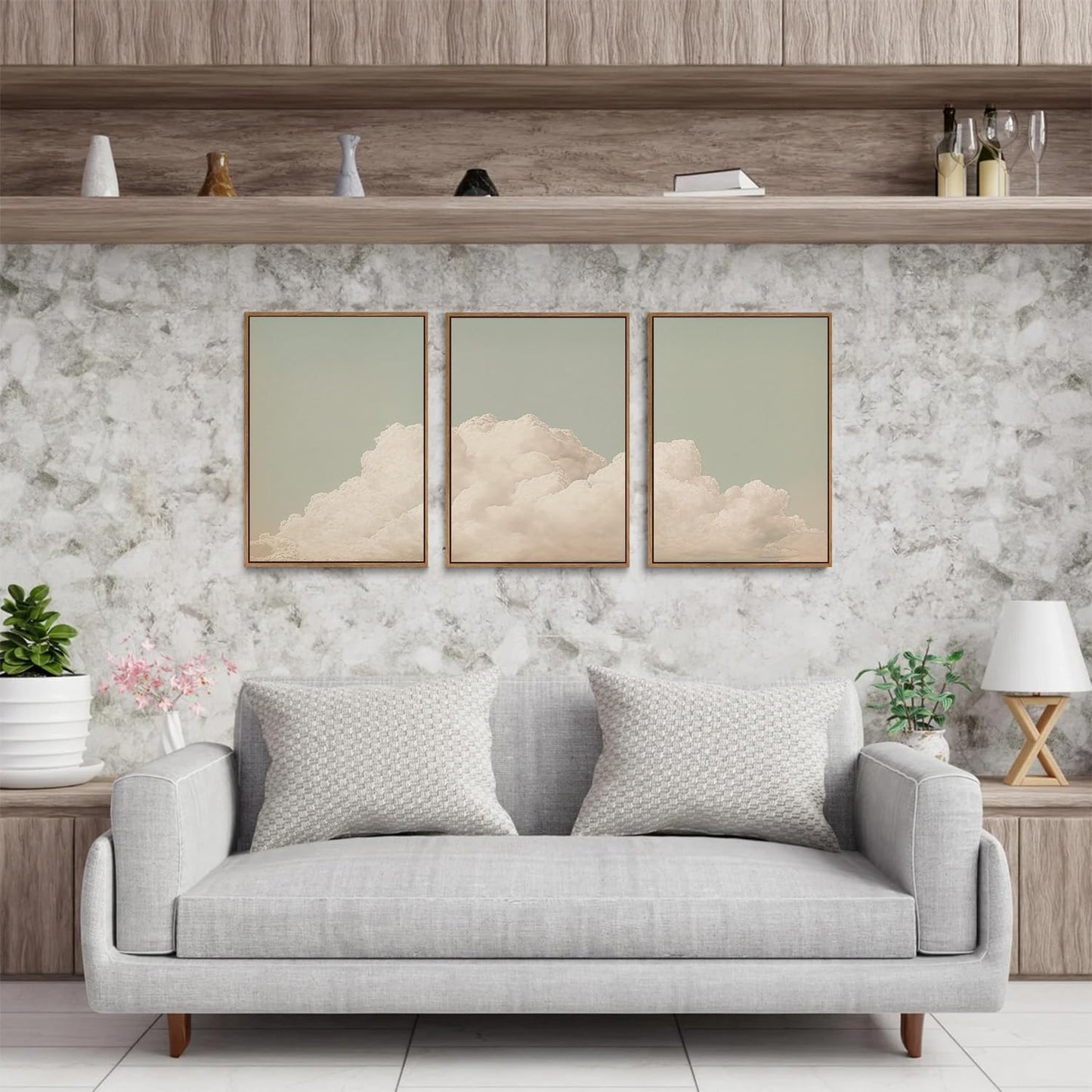 myusuar 3 Piece Large Modern Abstract Canvas Framed Wall Art For Living Room, Dearm Cloud Minimalist Wall Art Decor Posters Prints For Bedroom Office, 16x24in