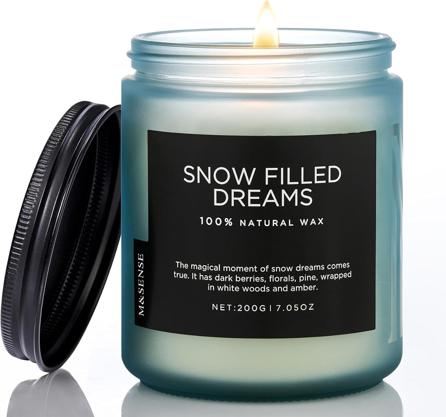 M&SENSE Snow Filled Dream - Jasmine & Pine Scented Natural Soy Wax Cotton Wick Candle for Home Decor, 7.05oz 50 Hours Long Lasting Winter Scent Holiday Gifts for Women Men
