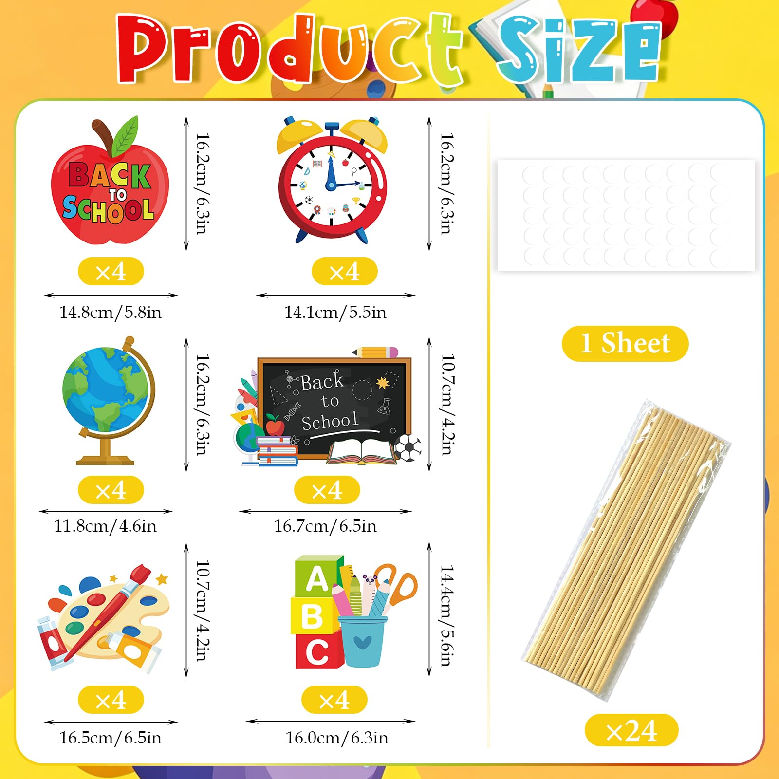 Back to School Party Centerpiece Sticks 24Pcs
