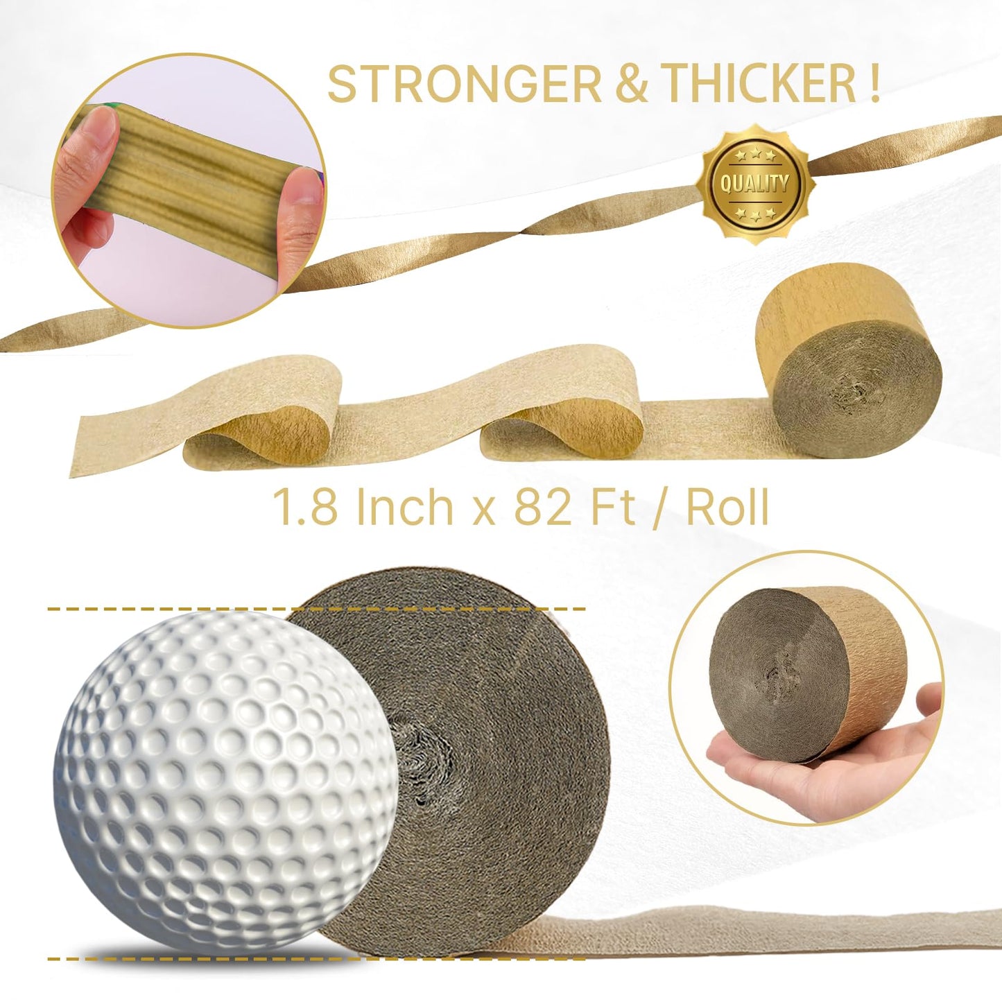 PartyWoo Gold Gold Crepe Paper Streamers 4 Rolls 328 FT Streamers
