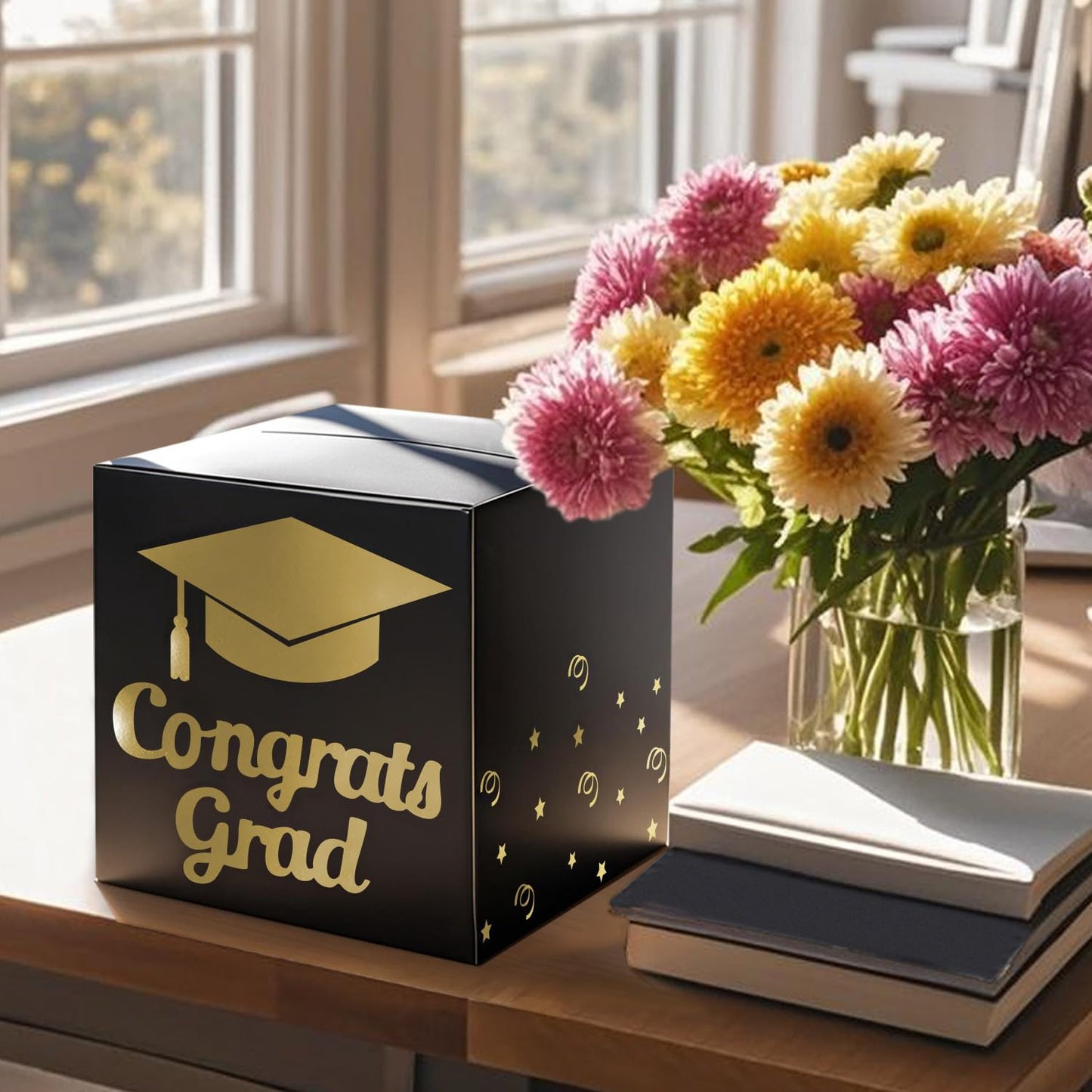 Partico Graduation Card Box Holder, Grad Party Decorations (Black)