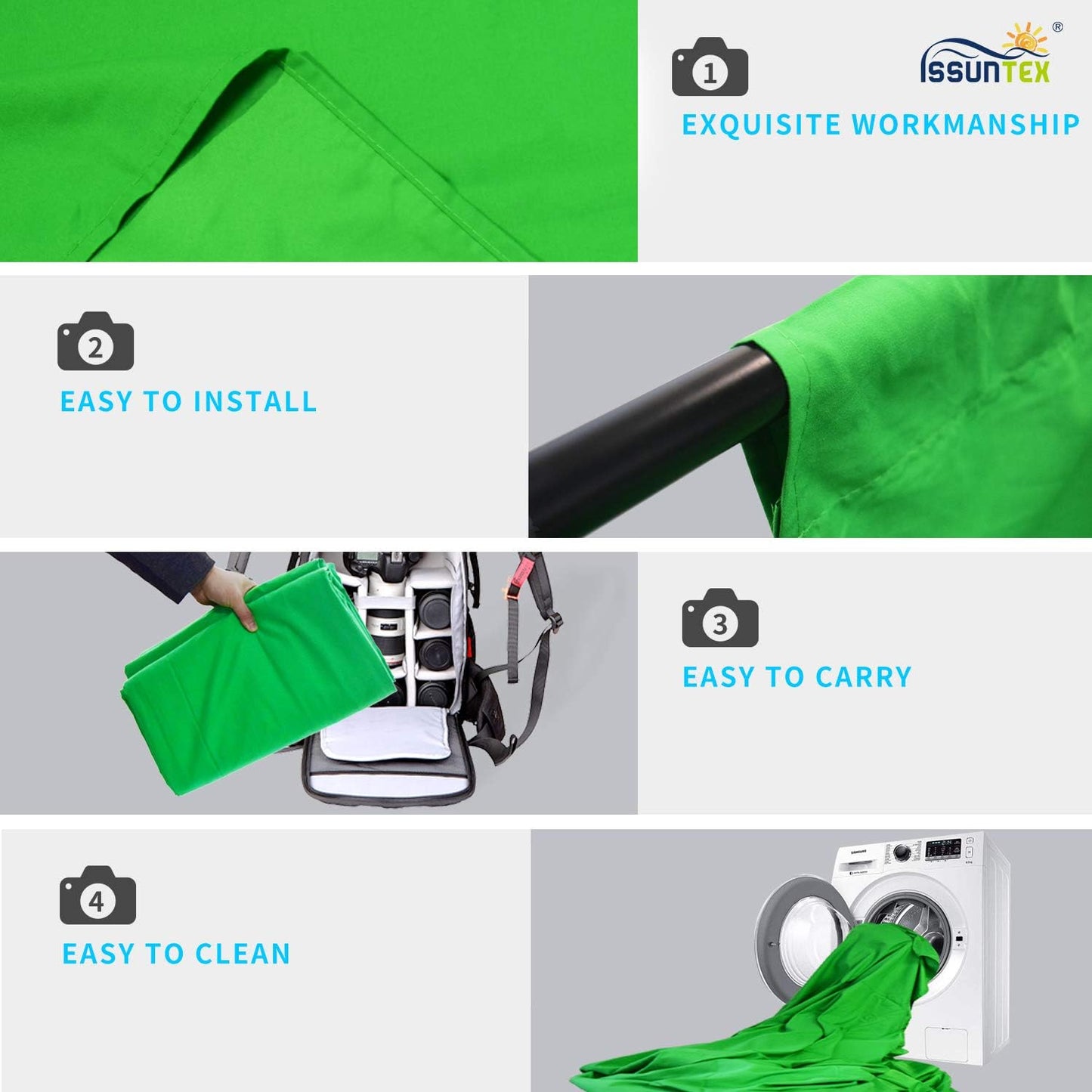 ISSUNTEX 10X20 ft Background Muslin Backdrop, Photo Studio, Collapsible High Density Screen for Video Photography and Television-Green