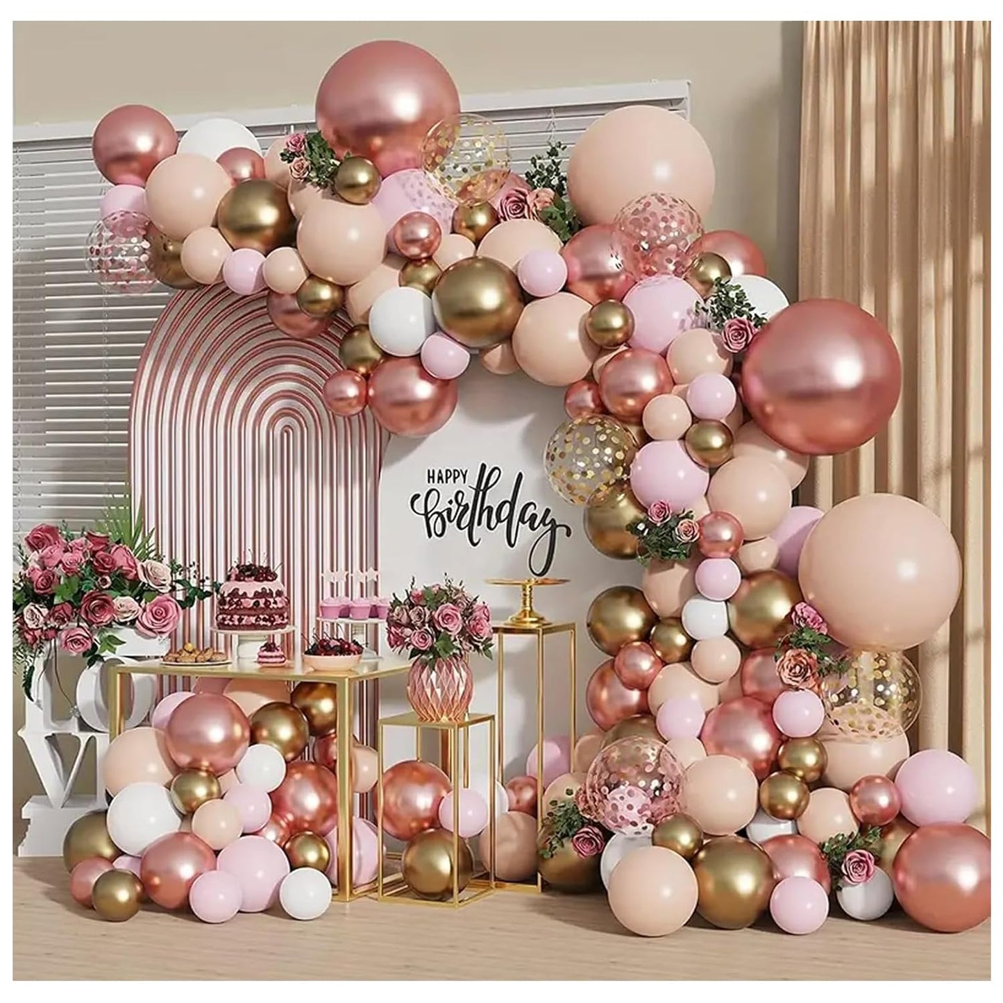Blocesa Rose Gold Balloon Garland Arch Kit, Pink Gold, Latex, Party Decor.