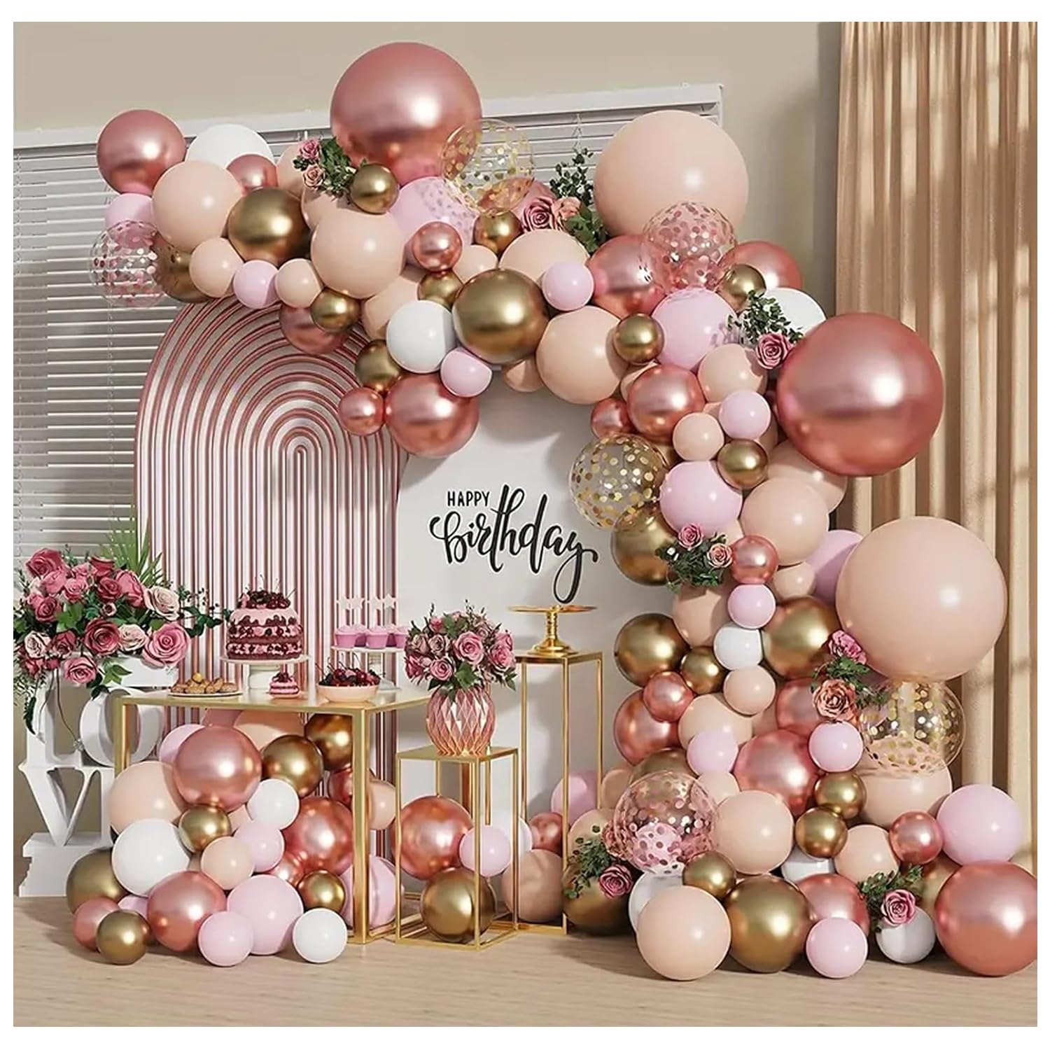 Blocesa Rose Gold Balloon Garland Arch Kit, Pink Gold, Latex, Party Decor.