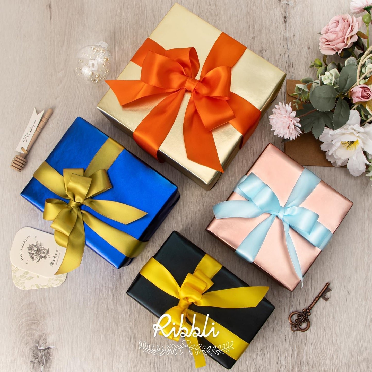 Ribbli Maize Yellow Double Faced Satin Ribbon,1-1/2” x Continuous 25 Yards,Use for Bows Bouquet,Gift Wrapping,Baby Shower,Floral Arrangement