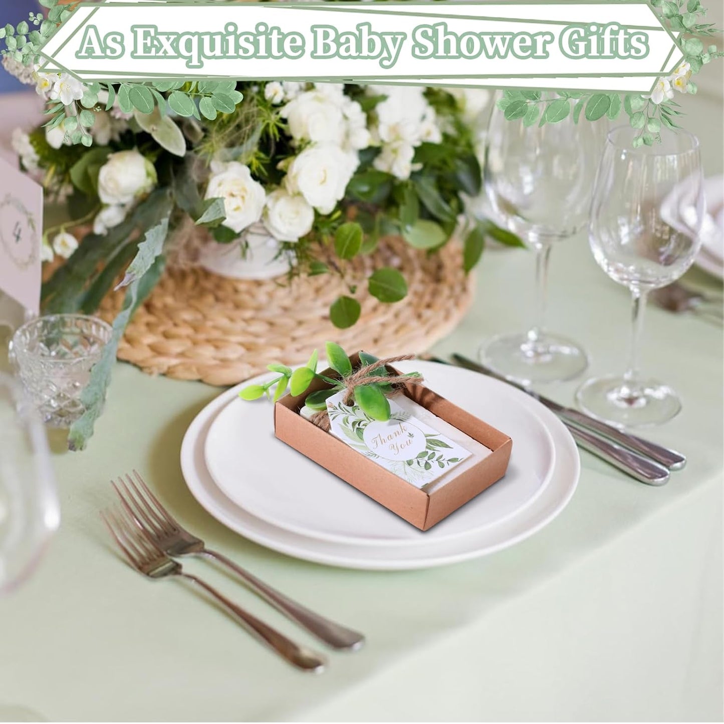 50PCS Handmade Soap Wedding Favor Mini Soap Bars Gifts for Bridal Shower Baby Shower Soap Party Favors for Theme Party Decorations with Mini Dried Flowers Thank You Kraft Paper Packaging Box