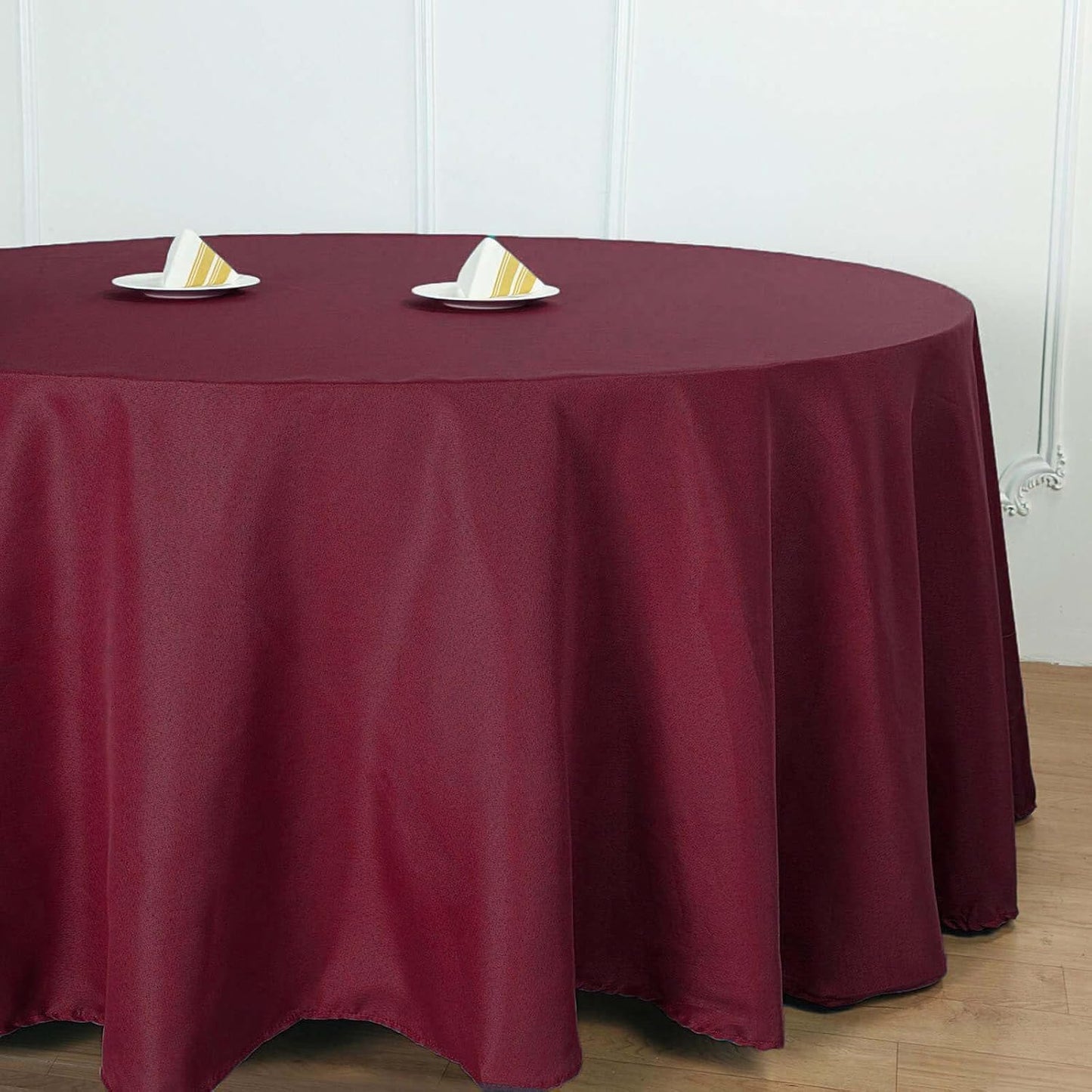 Efavormart Round Tablecloth, 132 Inch Stain & Wrinkle Resistant Washable Table Cloth, Decorative Polyester Fabric Table Cover for Banquet, Wedding, Dining- Burgundy