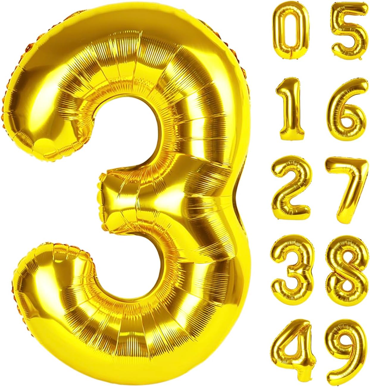 40 Inch Gold 3 Large Number Balloon, 3 13 23 30 33 Wednesday Golden Birthday Party Decorations, Number Three Foil Balloons for Anniversary Party Graduations Celebration Supplies