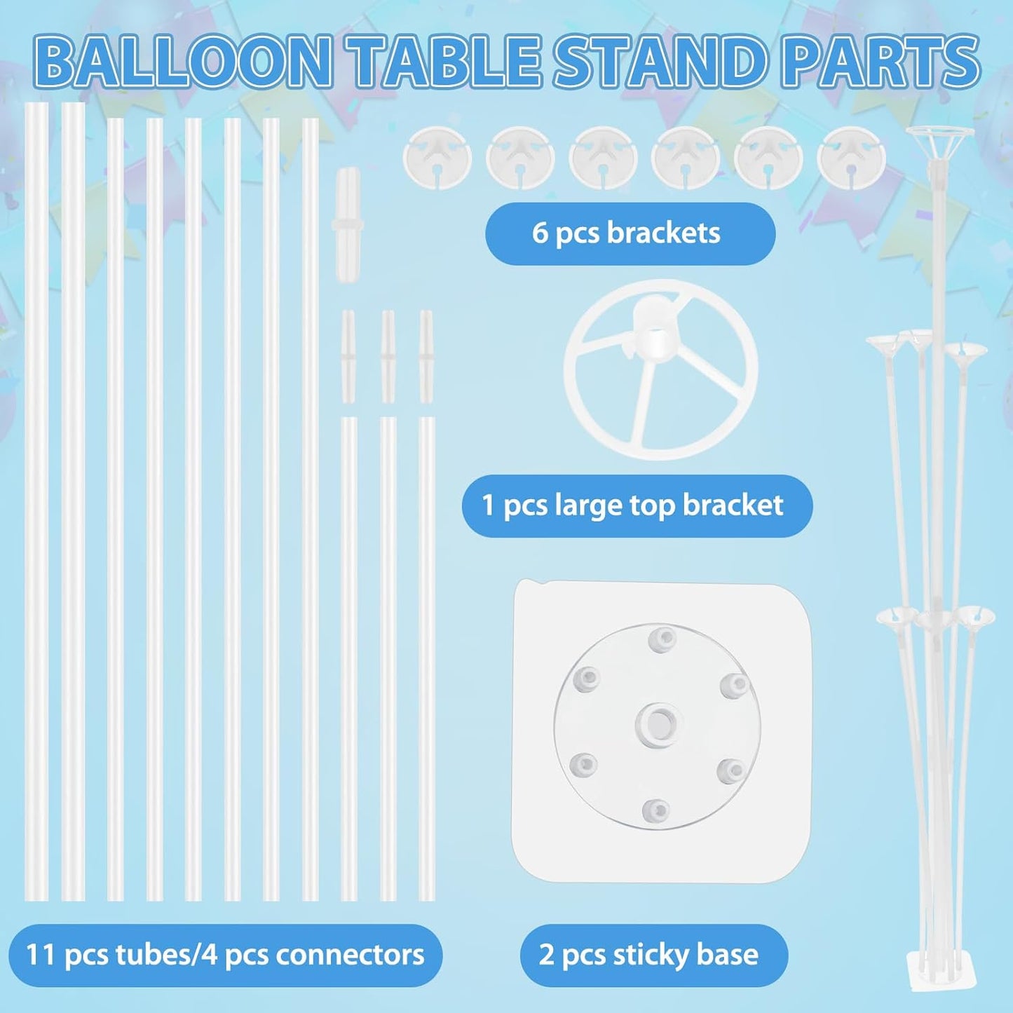 Balloon Stand Kit (4 Sets) - Durable Balloon Sticks with a Sticky, Stable Base for Tabletop Decorations, Perfect for Weddings, Birthdays, Baby Showers, and Graduation Parties.