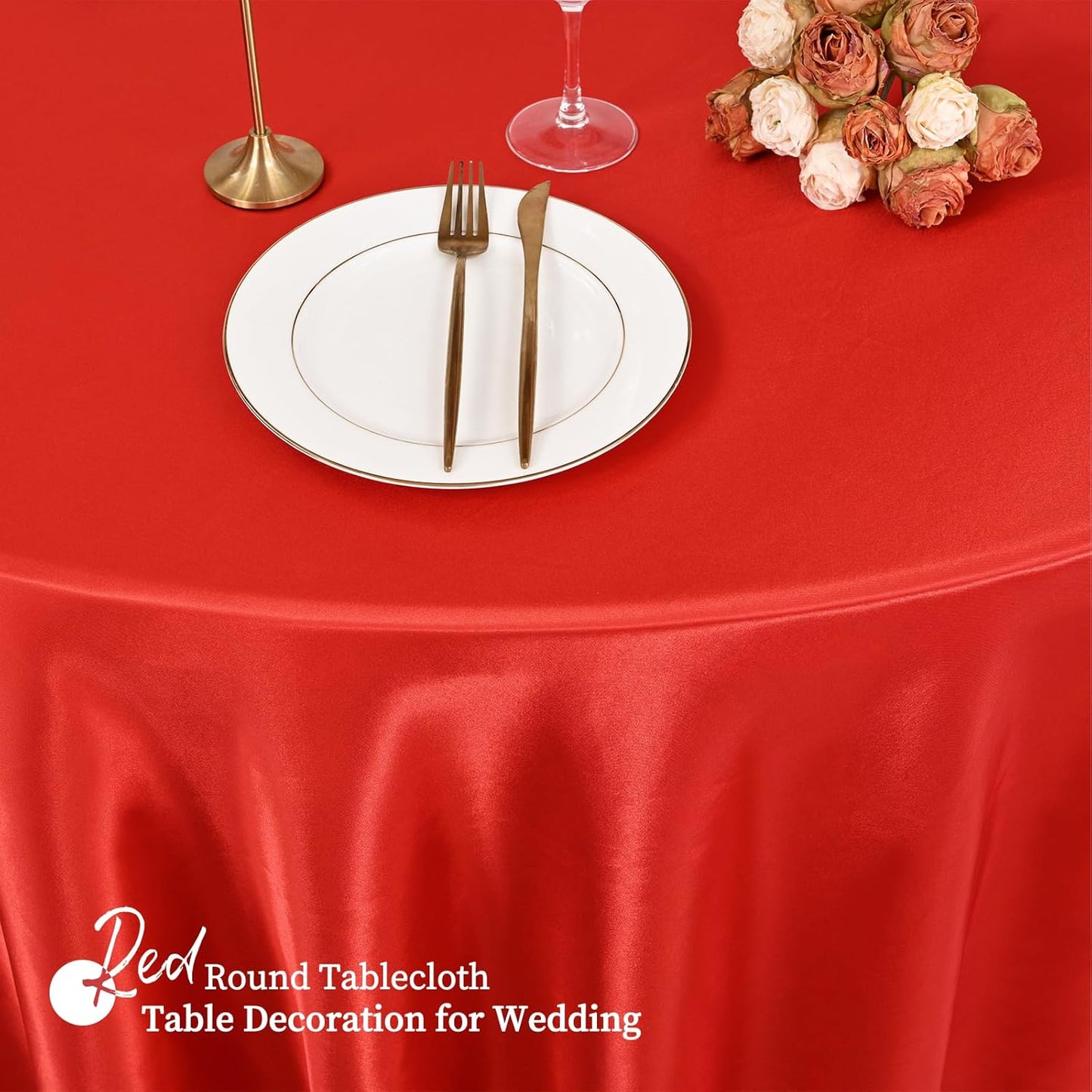 fani 12 Pack 120 Inch Red Satin Tablecloth - Premium Bright Silky Round Tablecloth Overlay Smooth Fabric Table Cover, Table Decoration for Wedding Party Banquet Events Restaurant Kitchen Dining