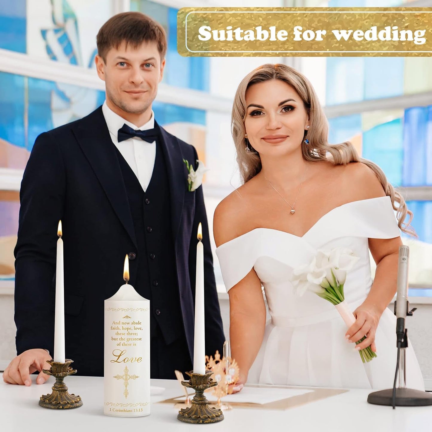 Frienda Unity Candles for Wedding Ceremony Set Wedding Unity Taper Candles Catholic Religious Ceremony Accessories(Charming Style)