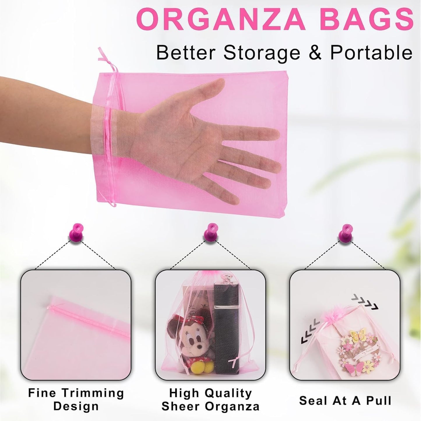 ANZNKU 50 Pack Assorted Organza Bags 6x9 Inch, Mesh Drawstring Bags, Mesh Bag for Gifts Large Organza Bag for Wedding Party Favor Christmas