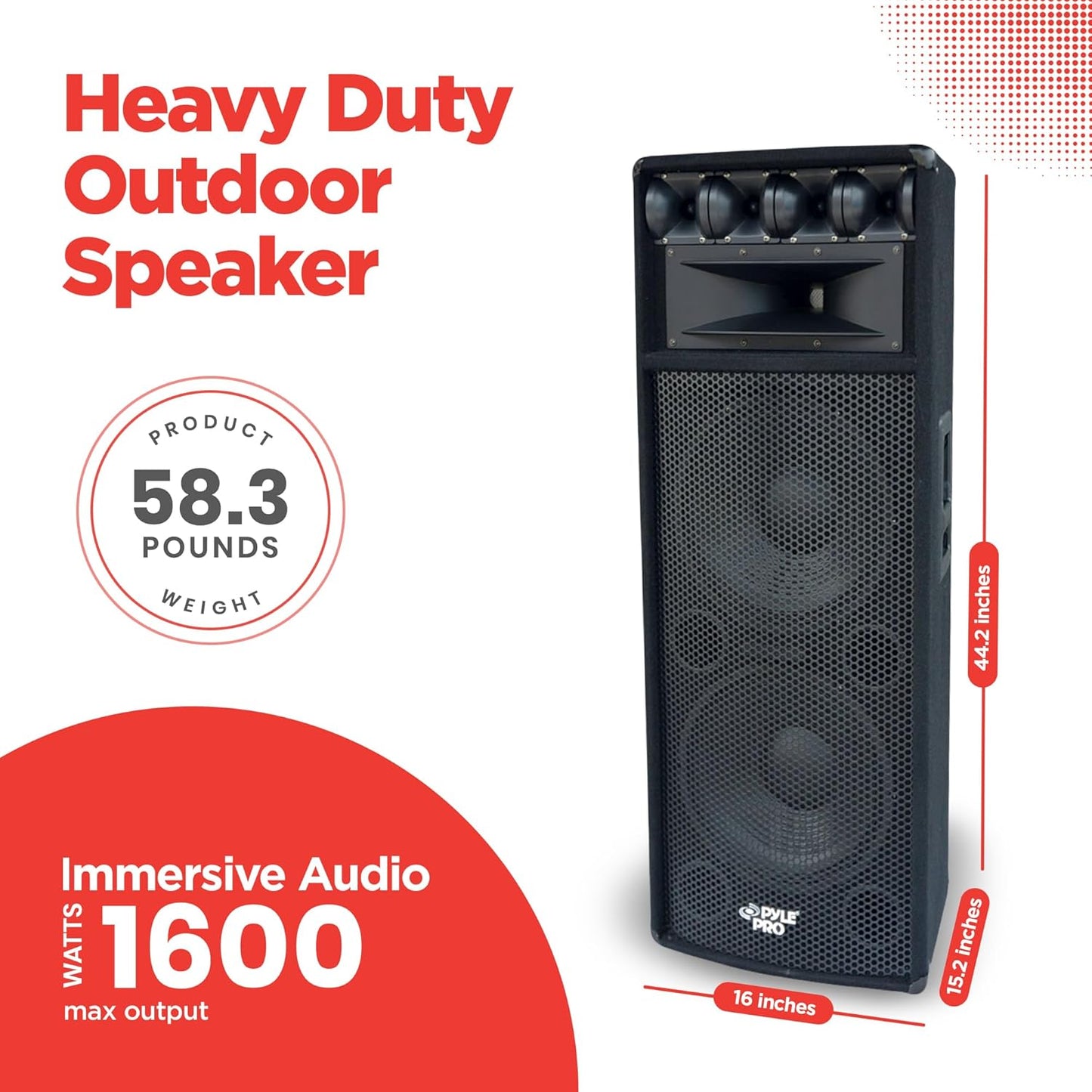 Pyle Portable Cabinet PA Speaker System - 1600 Watt Outdoor Stereo Sound Speakers w/ Dual 12" Woofers, 3.4" Piezo Tweeters, 5"x12" Super Horn Midrange, Crossover Network